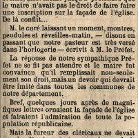 Article du journal La rgion radicale au sujet de l'inscription de la devise de la Rpublique sur le fronton de l'glise