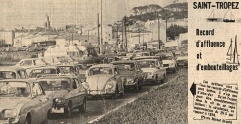 Article de Var-matin sur les embouteillages dans la presuq'le de Saint-Tropez - aot 1975 (336PRS140)