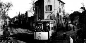 Toulon, carte postale montrant un tramway route de la Palasse