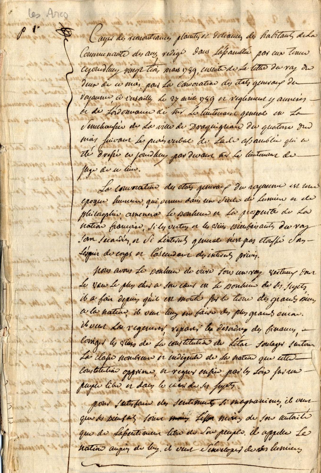 Cahier de doléances de la communauté des Arcs