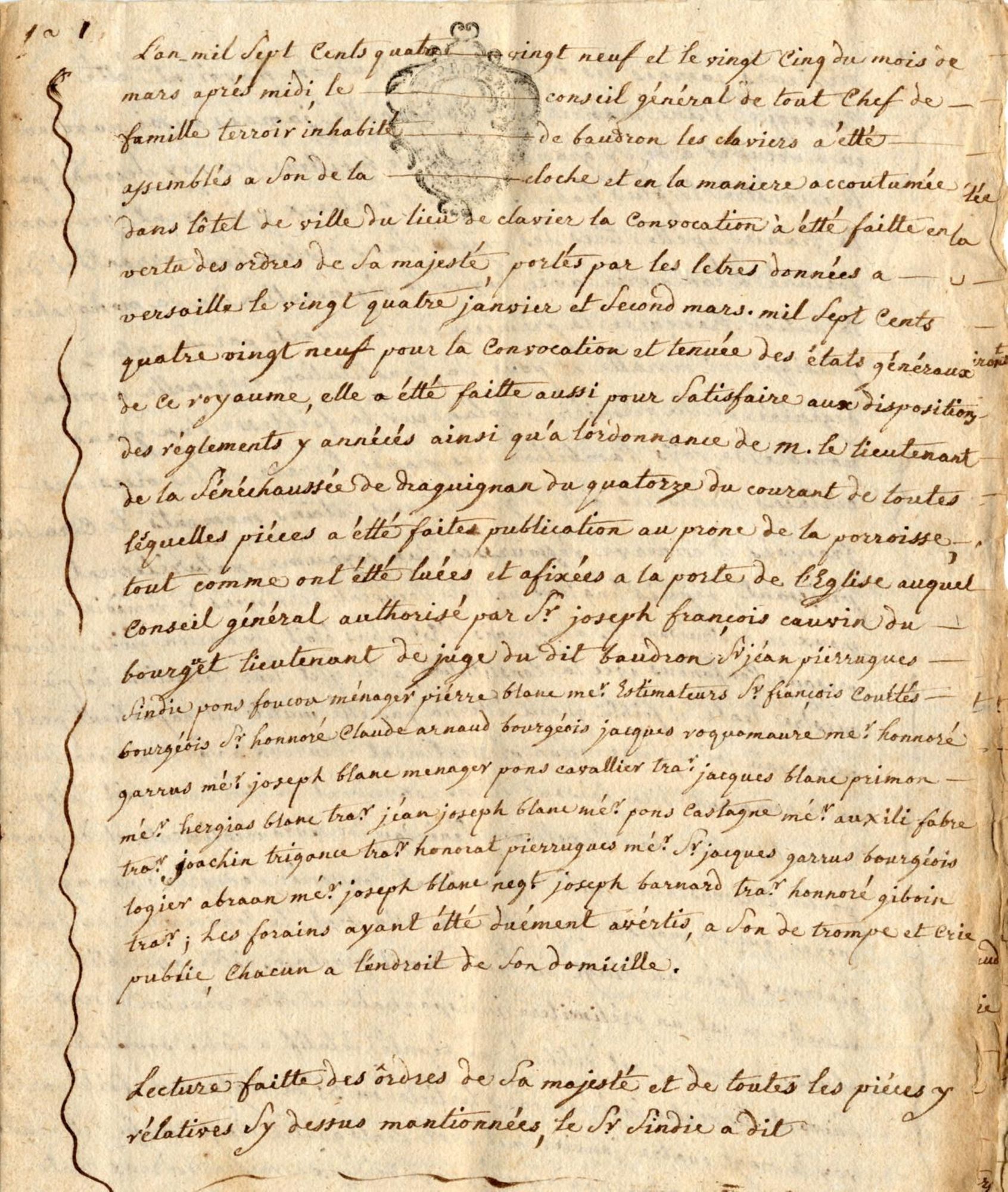 Cahier de doléances de la communauté de Baudron