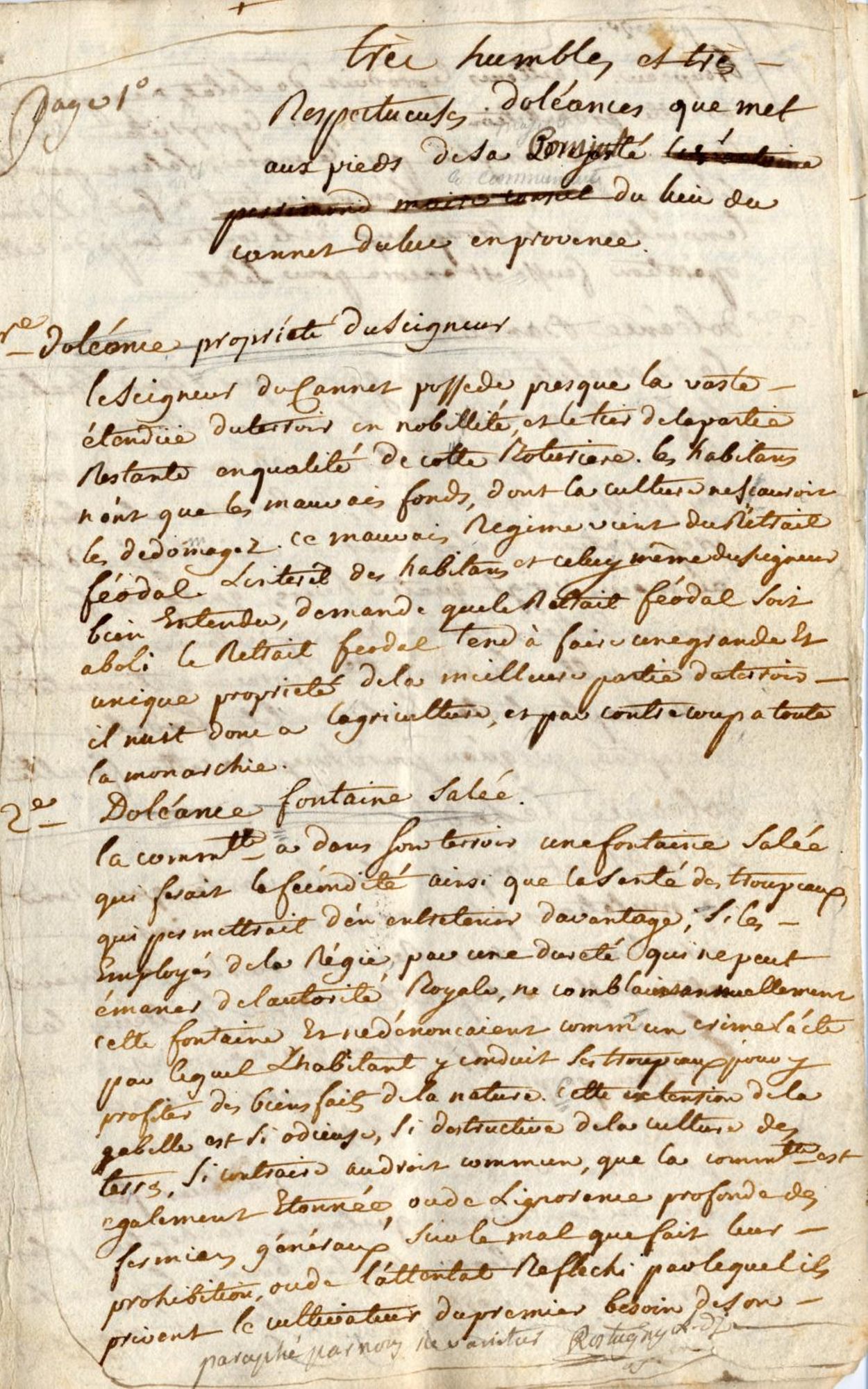 Cahier de doléances de la communauté du Cannet