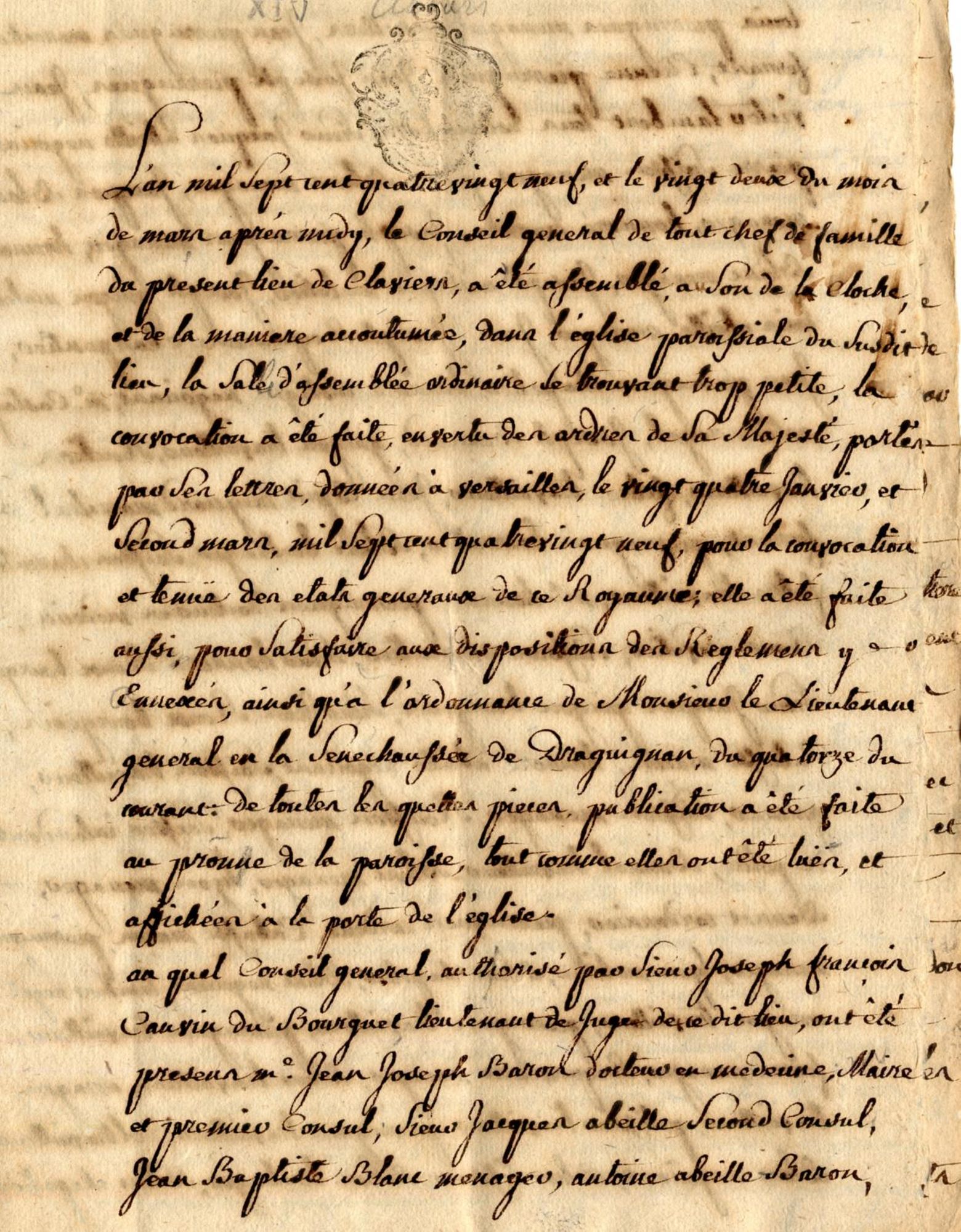 Cahier de doléances de la communauté de Claviers