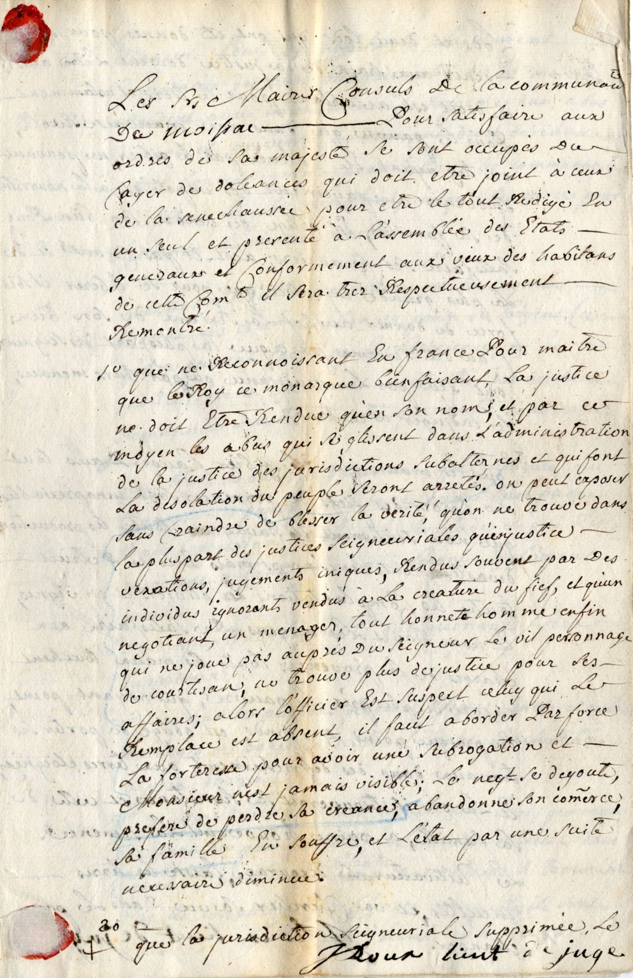 Cahier de doléances de la communauté d'habitants de Moissac