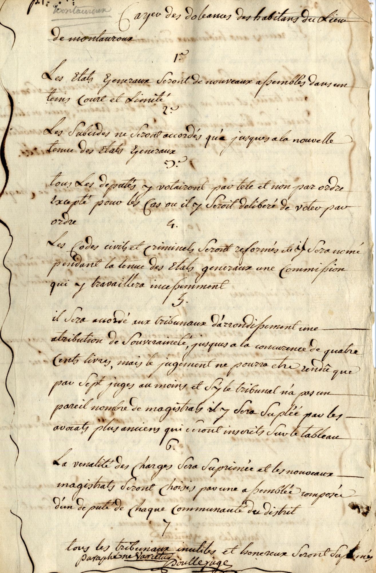 Cahier de doléances de la communauté d'habitants de Montauroux