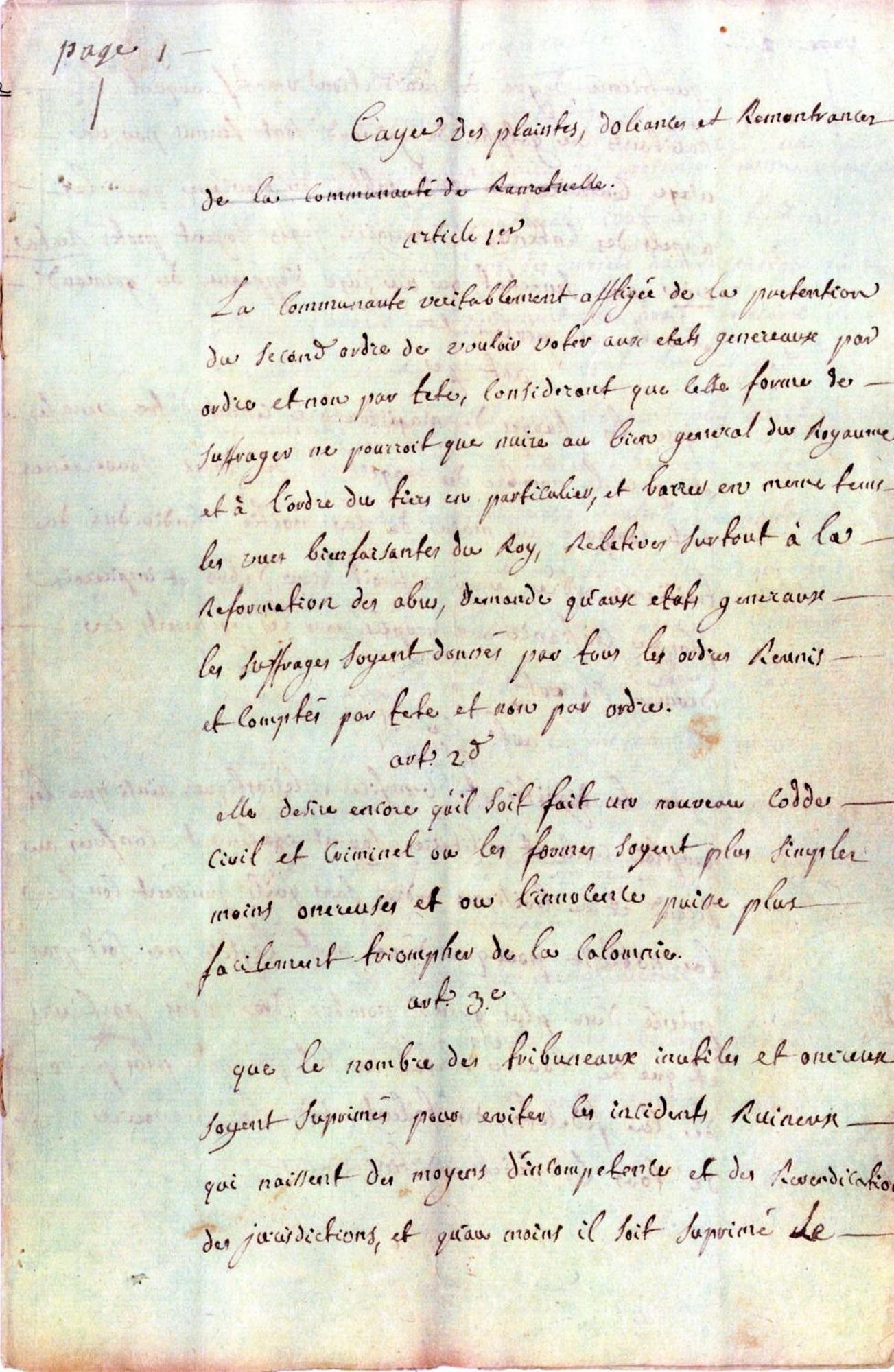 Cahier de doléances de la communauté de Ramatuelle