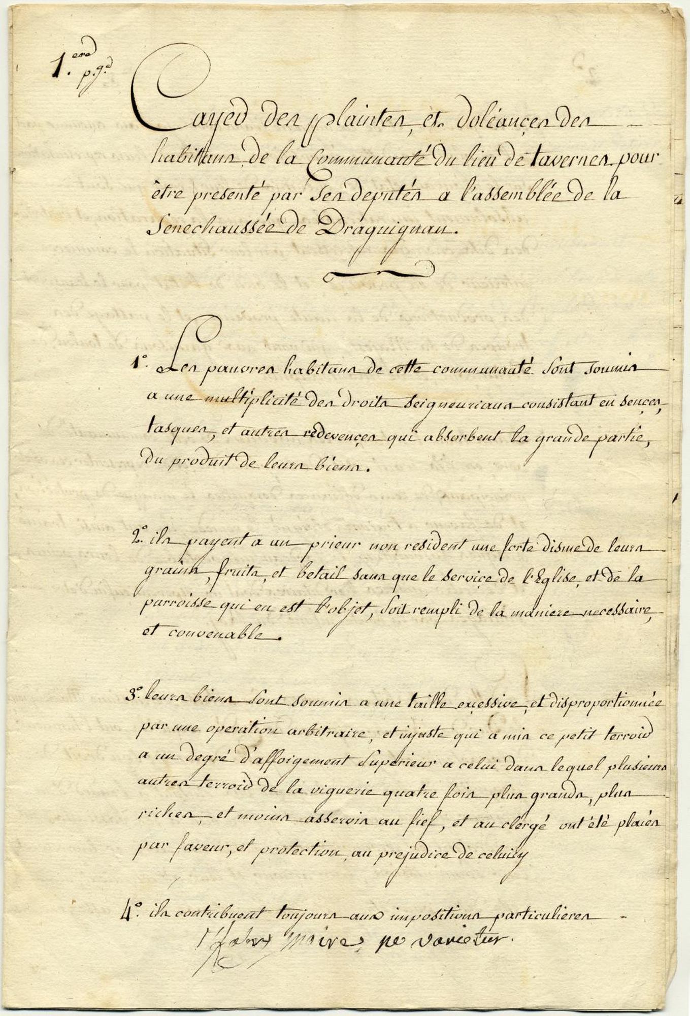 Cahier de doléances de la communauté de Tavernes