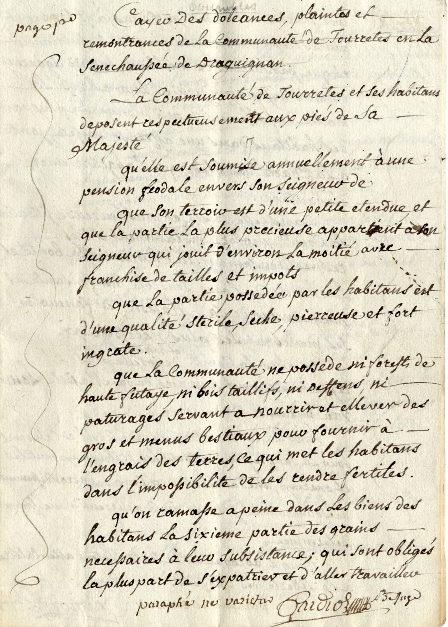 Cahier de doléances de la communauté d'habitants de Tourettes