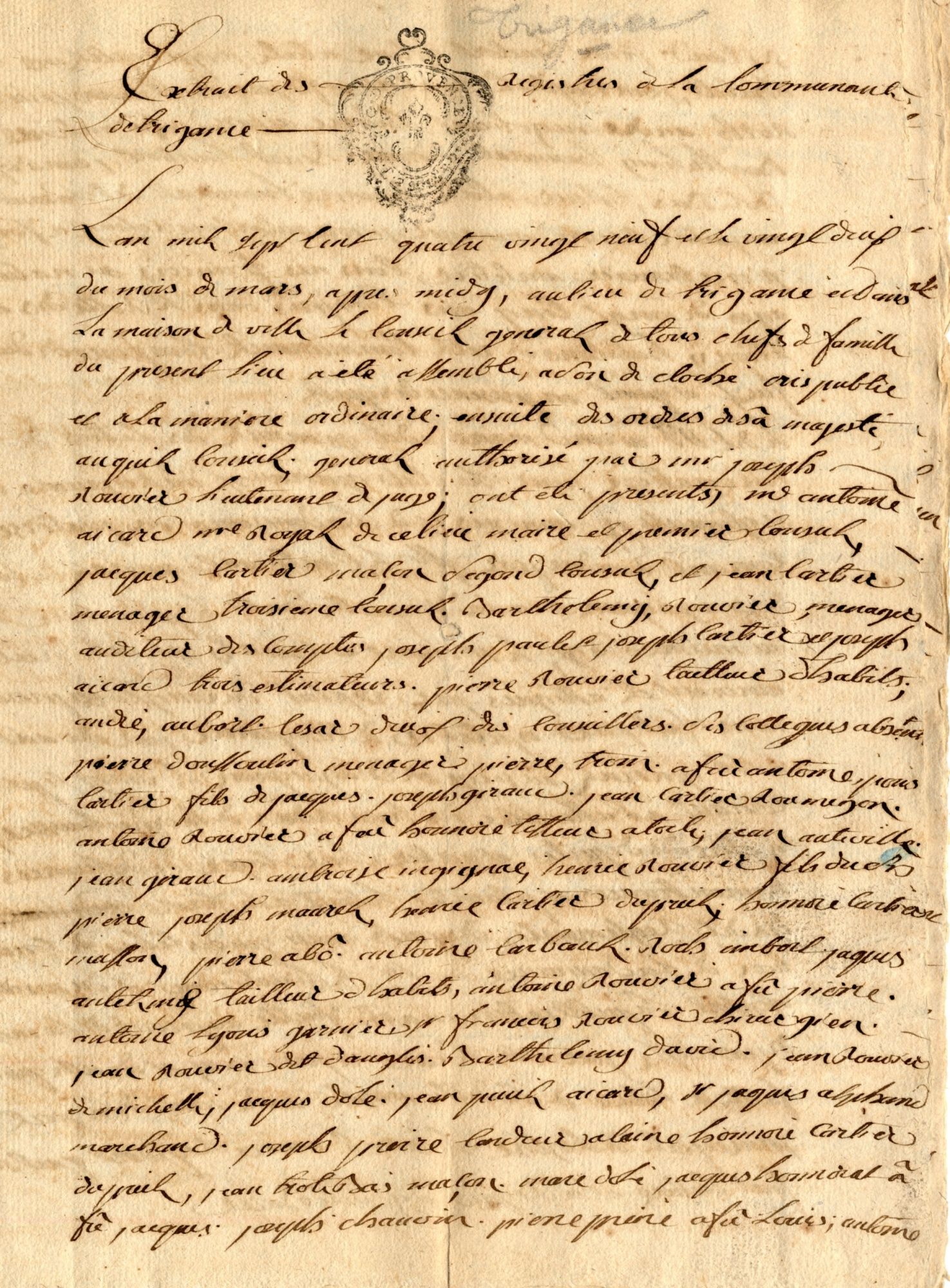 Cahier de doléances de la communauté d'habitants de Trigance