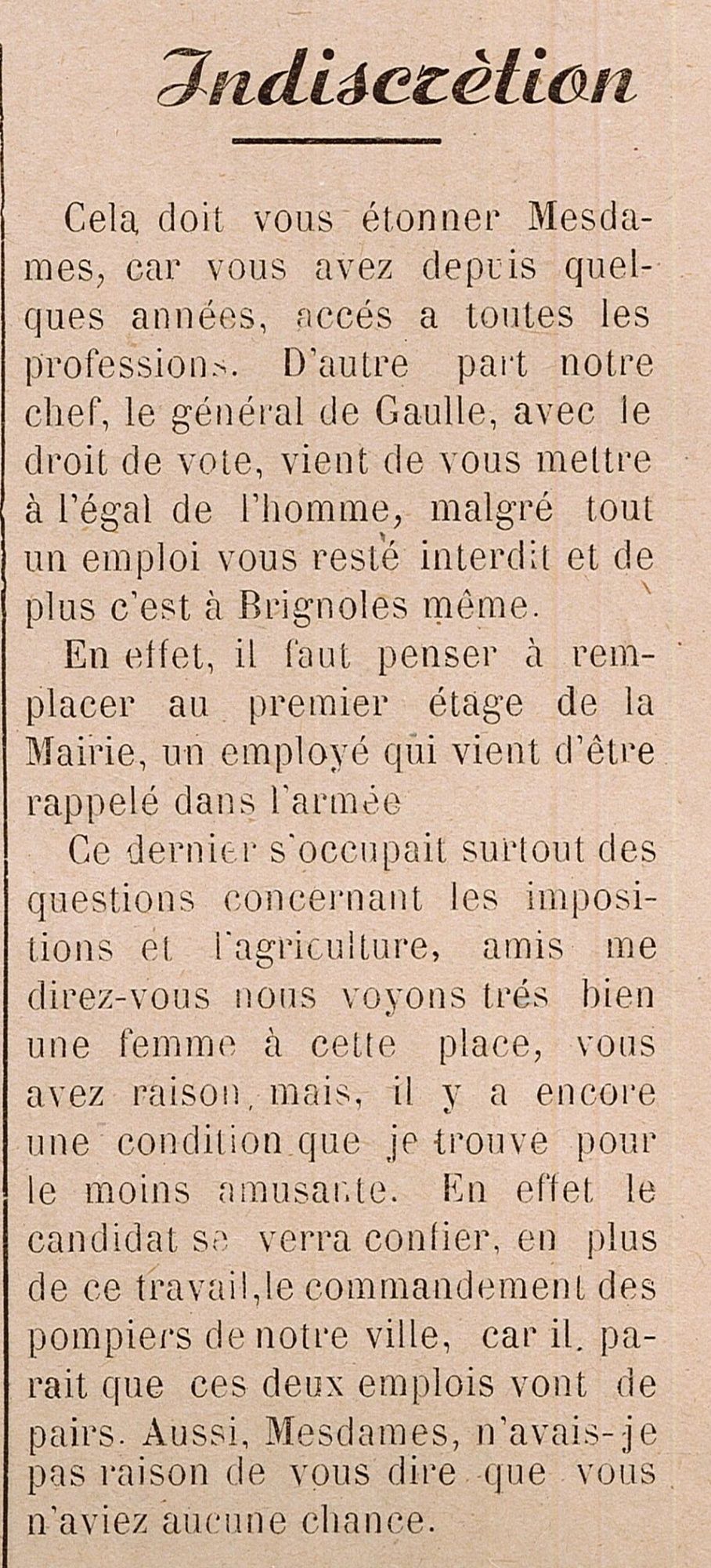 Article du journal "Le Brignolais" daté du 25 novembre 1944 (ADV 43 PRS 1) - première partie 