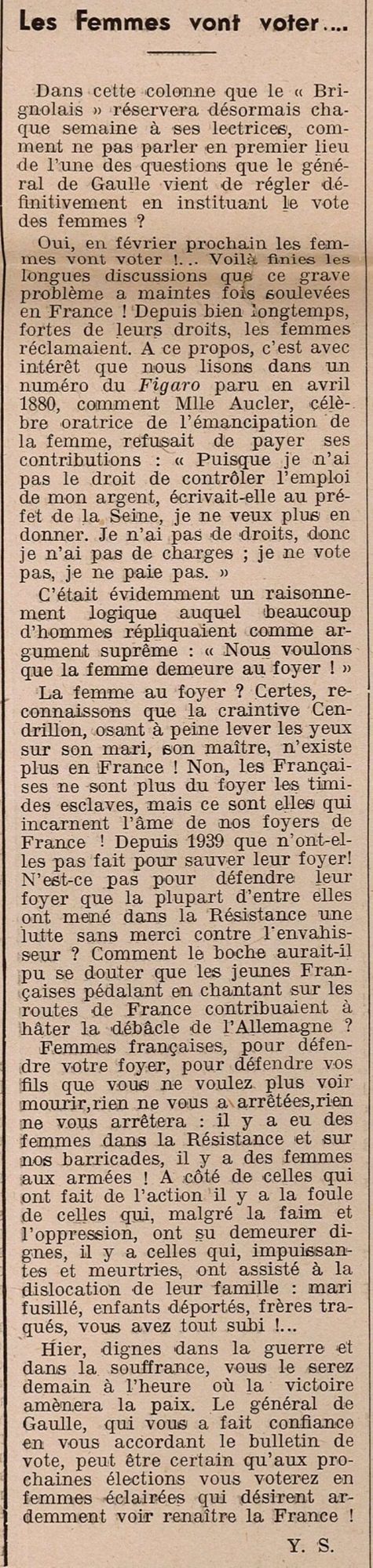 Article du journal "Le Brignolais" daté du 25 novembre 1944 (ADV 43 PRS 1) - fin