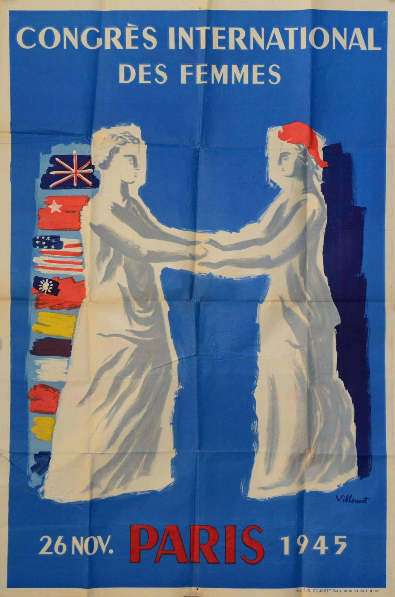 Affiche du congrès international des femmes organisé à Paris le 26 novembre 1945 (2147 W 258)