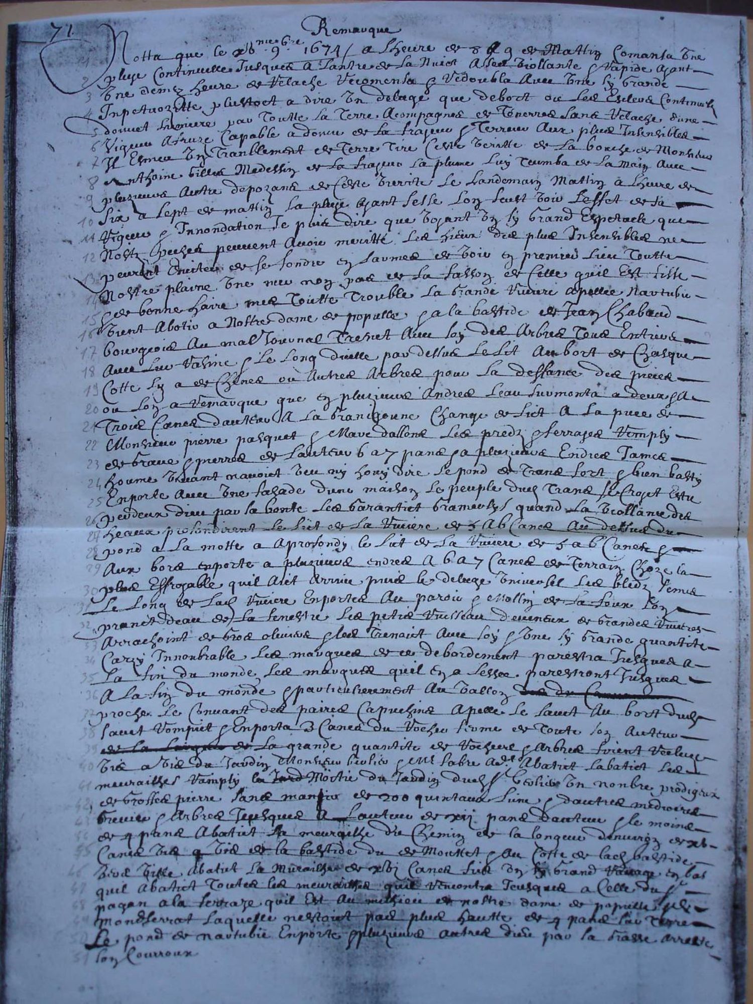 Livre de raison de Pierre Laugier évoquant l'inondation