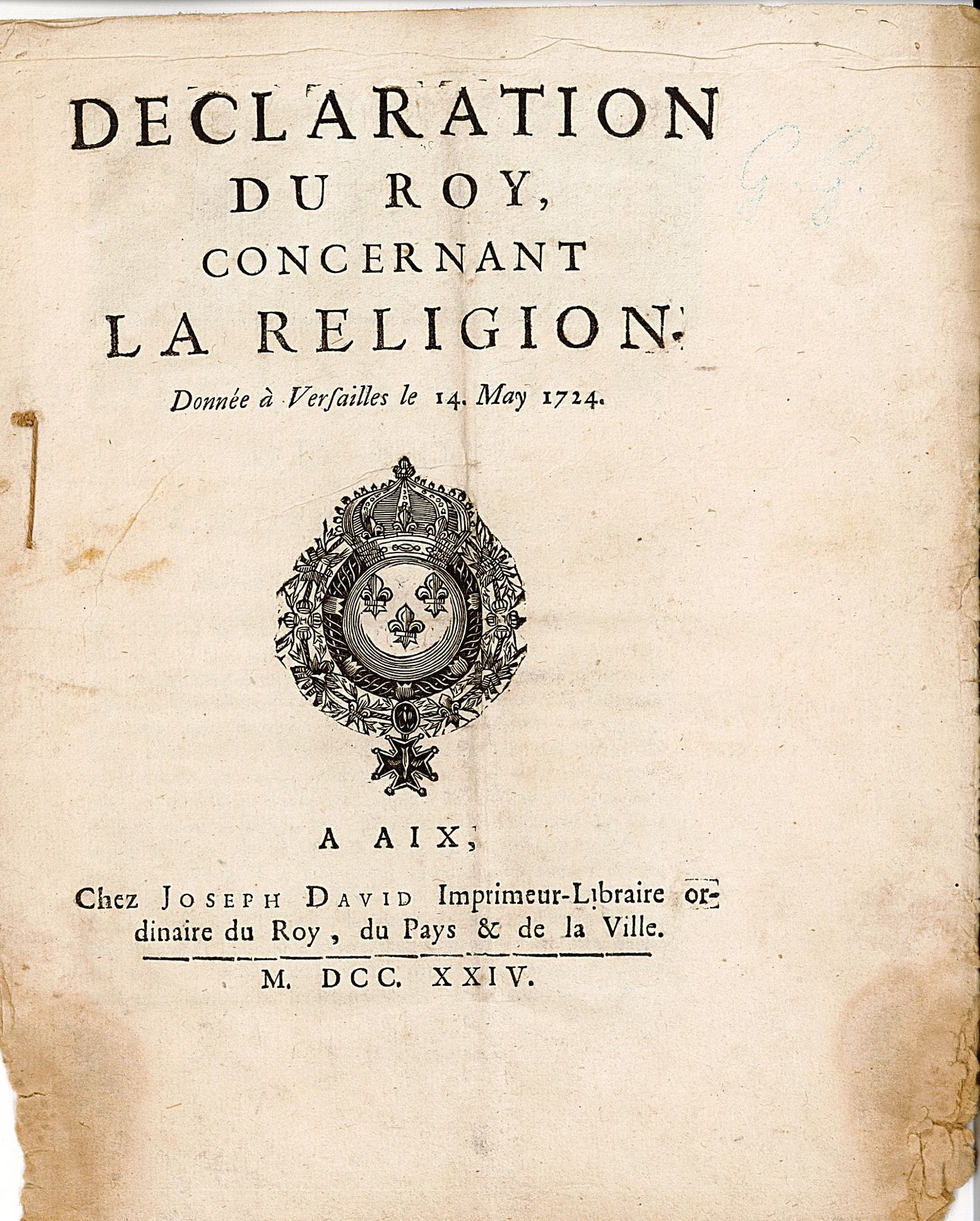 Déclaration du Roi sur les religions