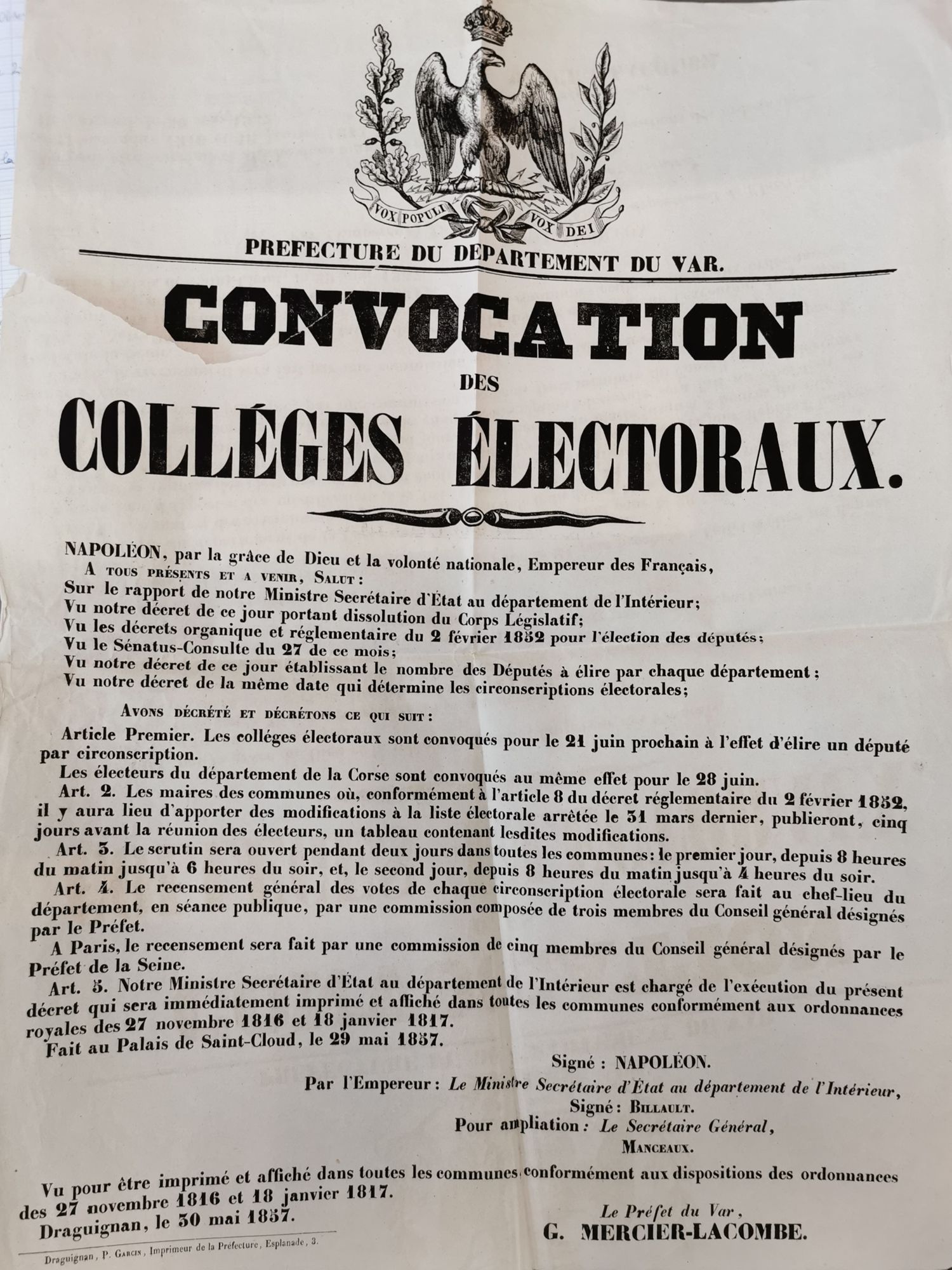 Convocation des collèges électoraux, 3 M 197