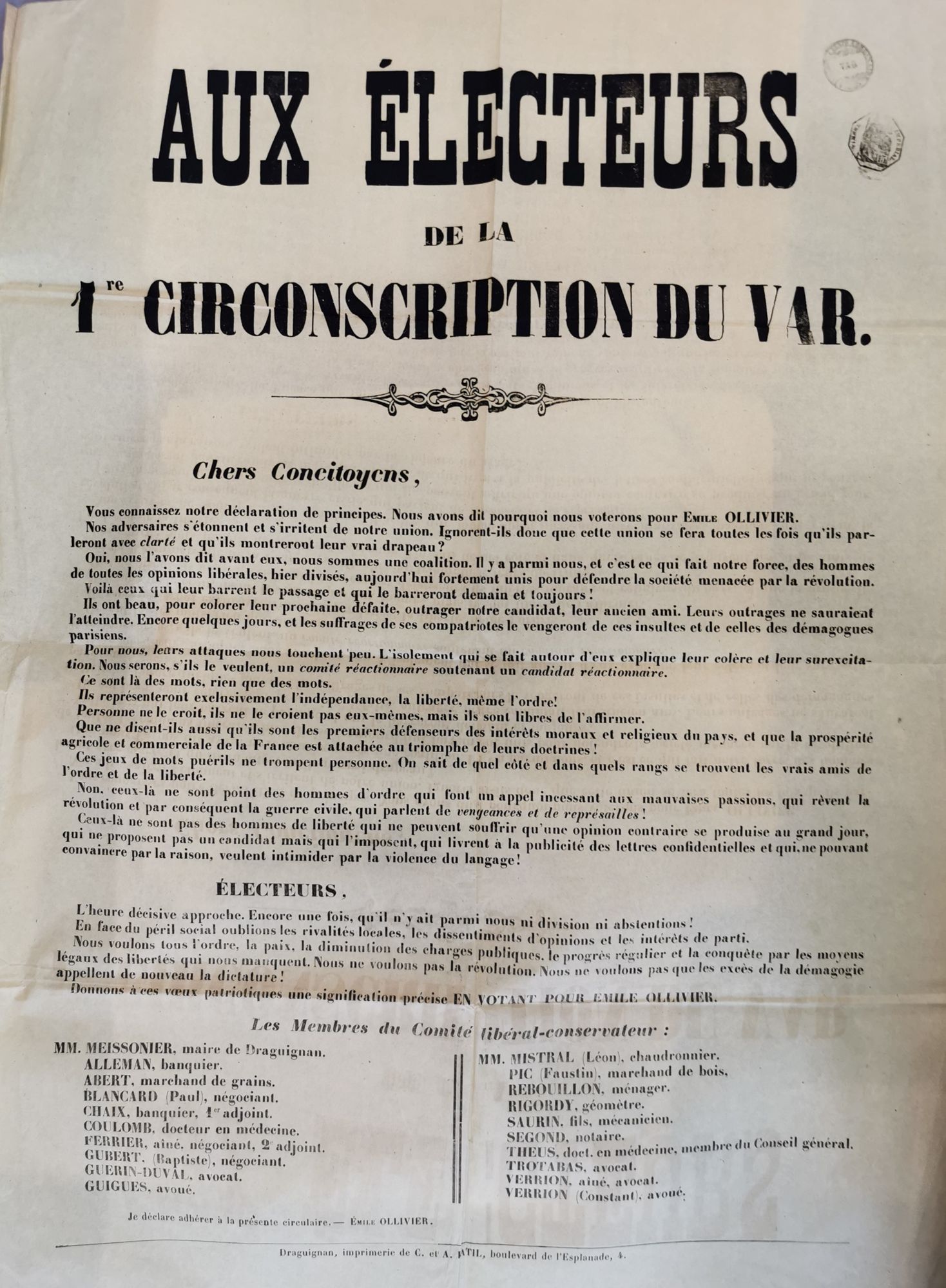 Aux électeurs de la 1ère circonscription du Var, 3 M 203