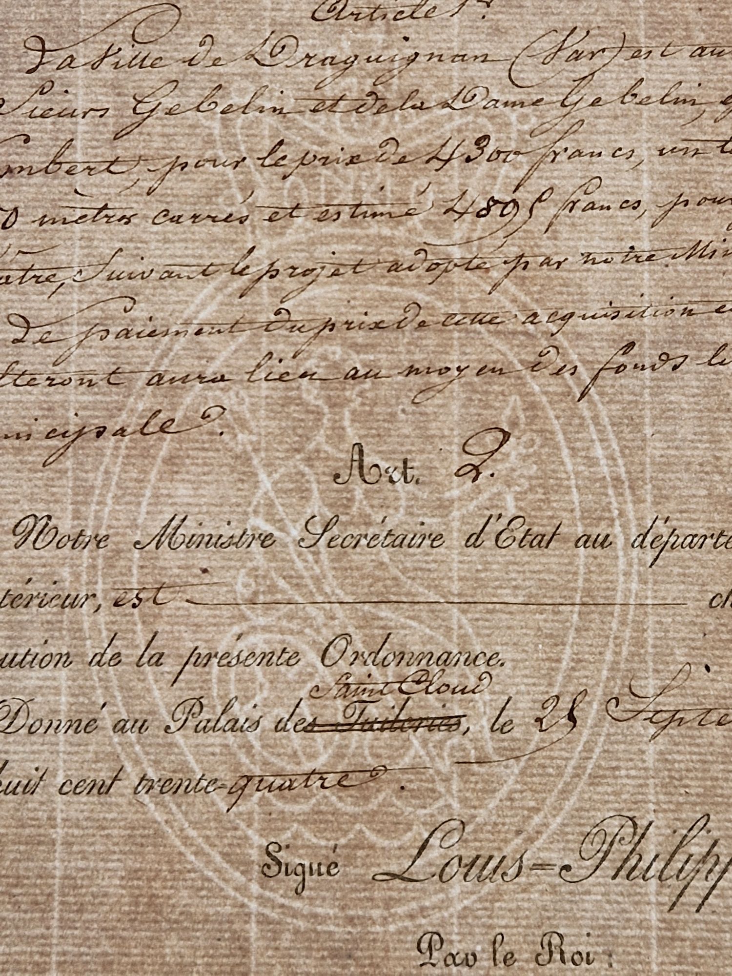 Zoom Autorisation de Louis Philippe pour la création du théâtre de Draguignan, 1834. 2 Op 50 / 19.