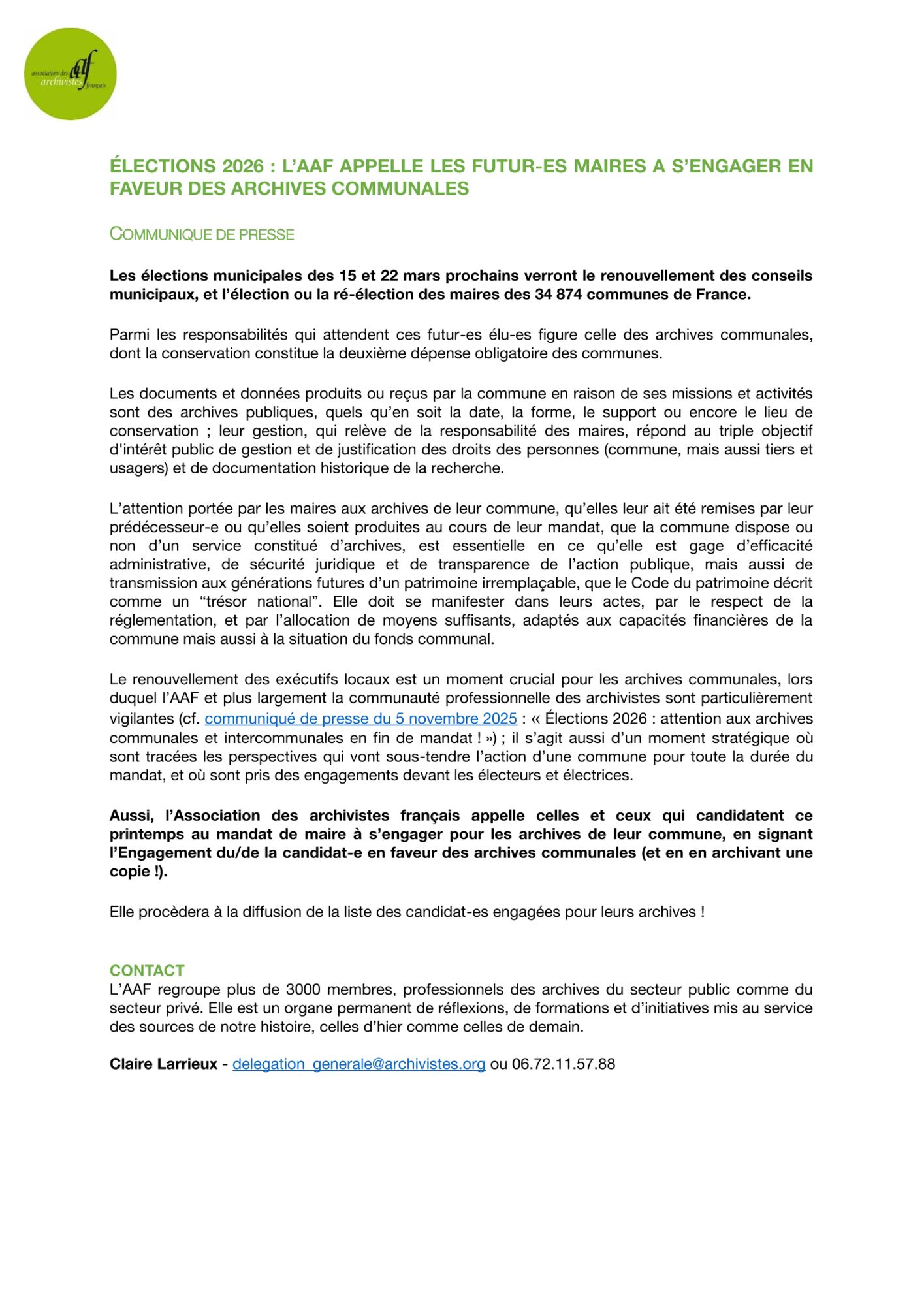 Élections 2026 : l’AAF appelle les futur-es maires à s’engager en faveur des archives communales