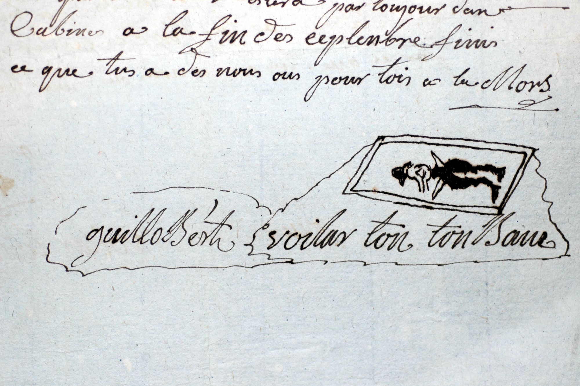 Dessin situé au bas d'une lettre de menace de mort anonyme (1823). 2 U 245