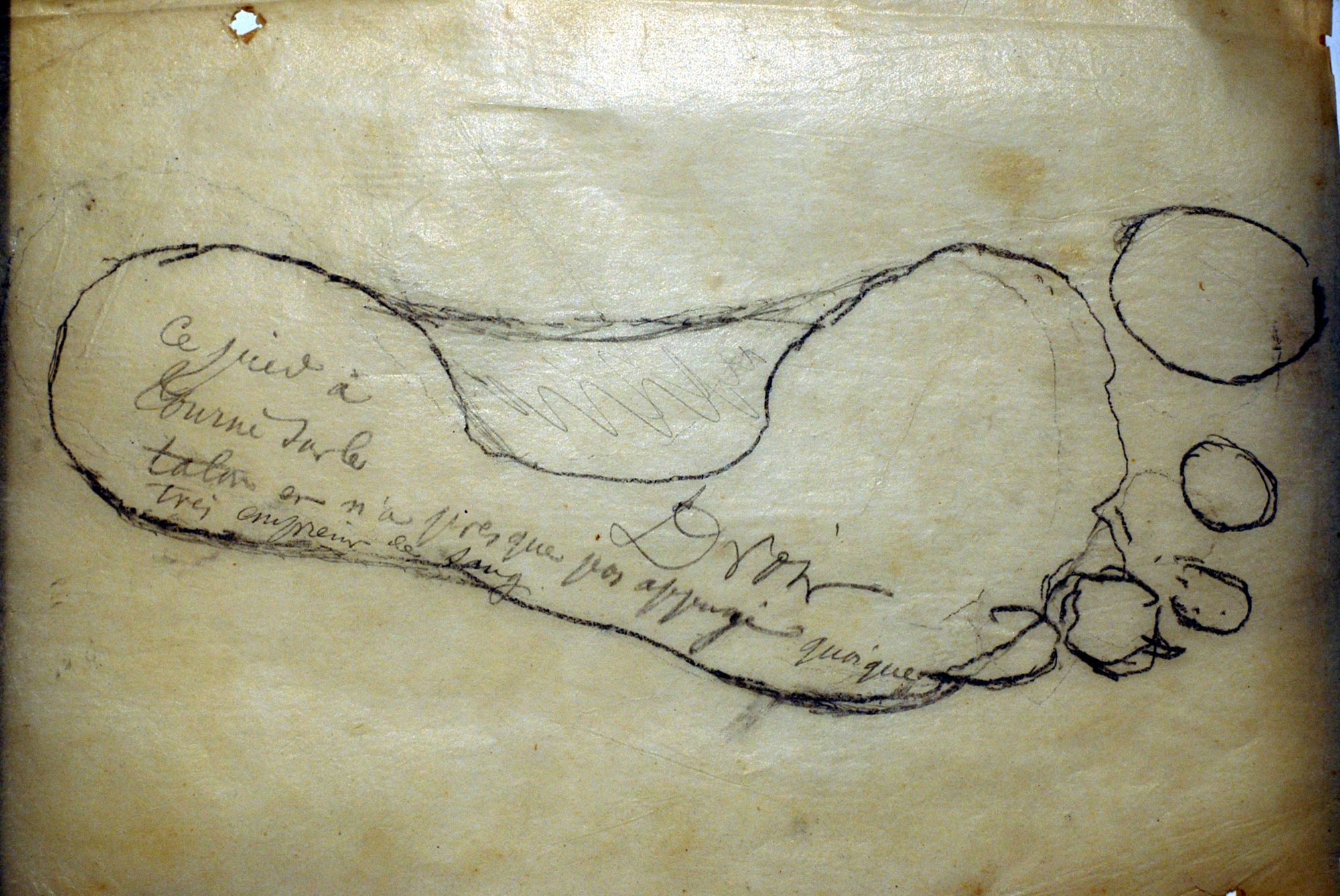 Relevé d'une empreinte de pied droit nu (1869). 2 U 525