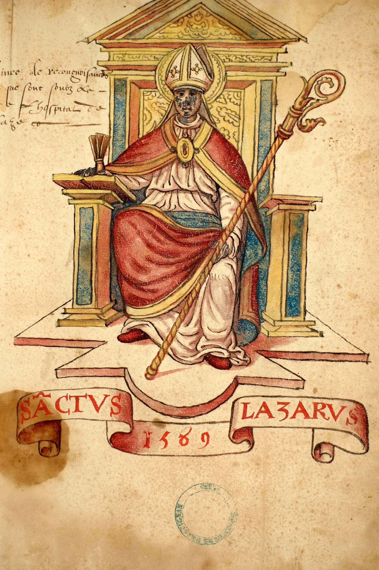 Portrait de Saint-Lazare figurant sur le livre des biens de l'hôpital Saint-Lazare de Draguignan (1533-1632) 