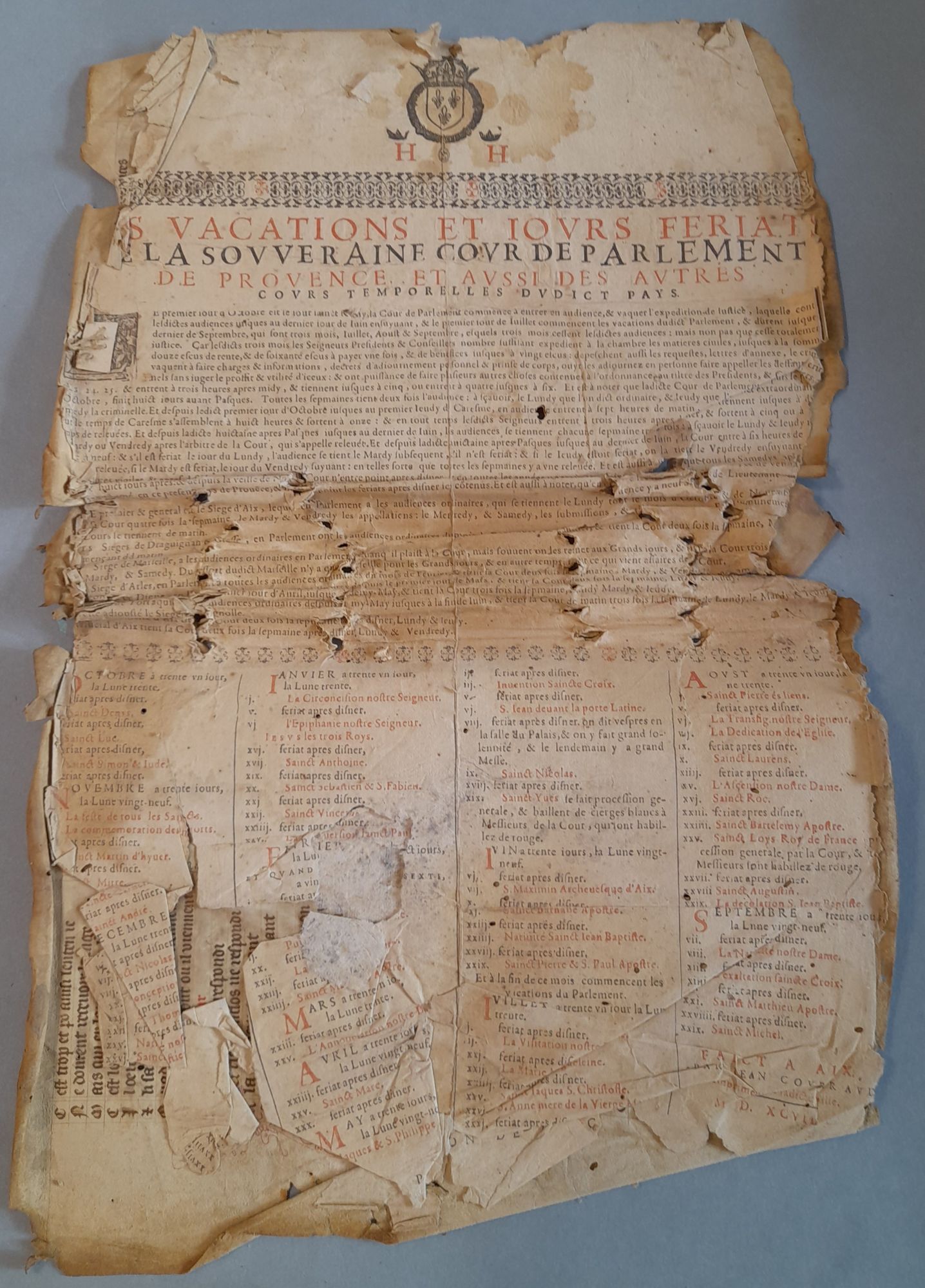 Le document avant restauration