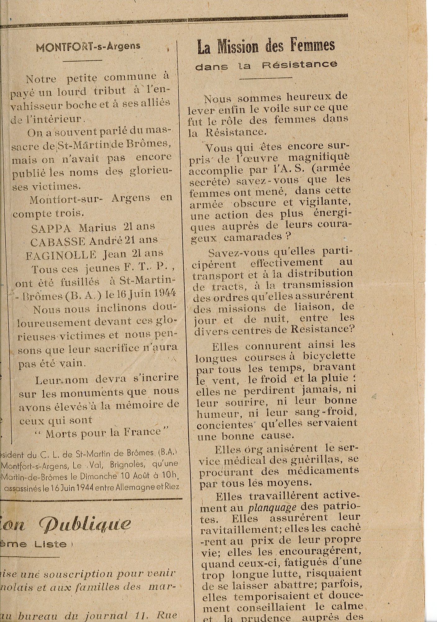 Article du journal "Le Brignolais" du 9 septembre 1944 (43 PRS 1)