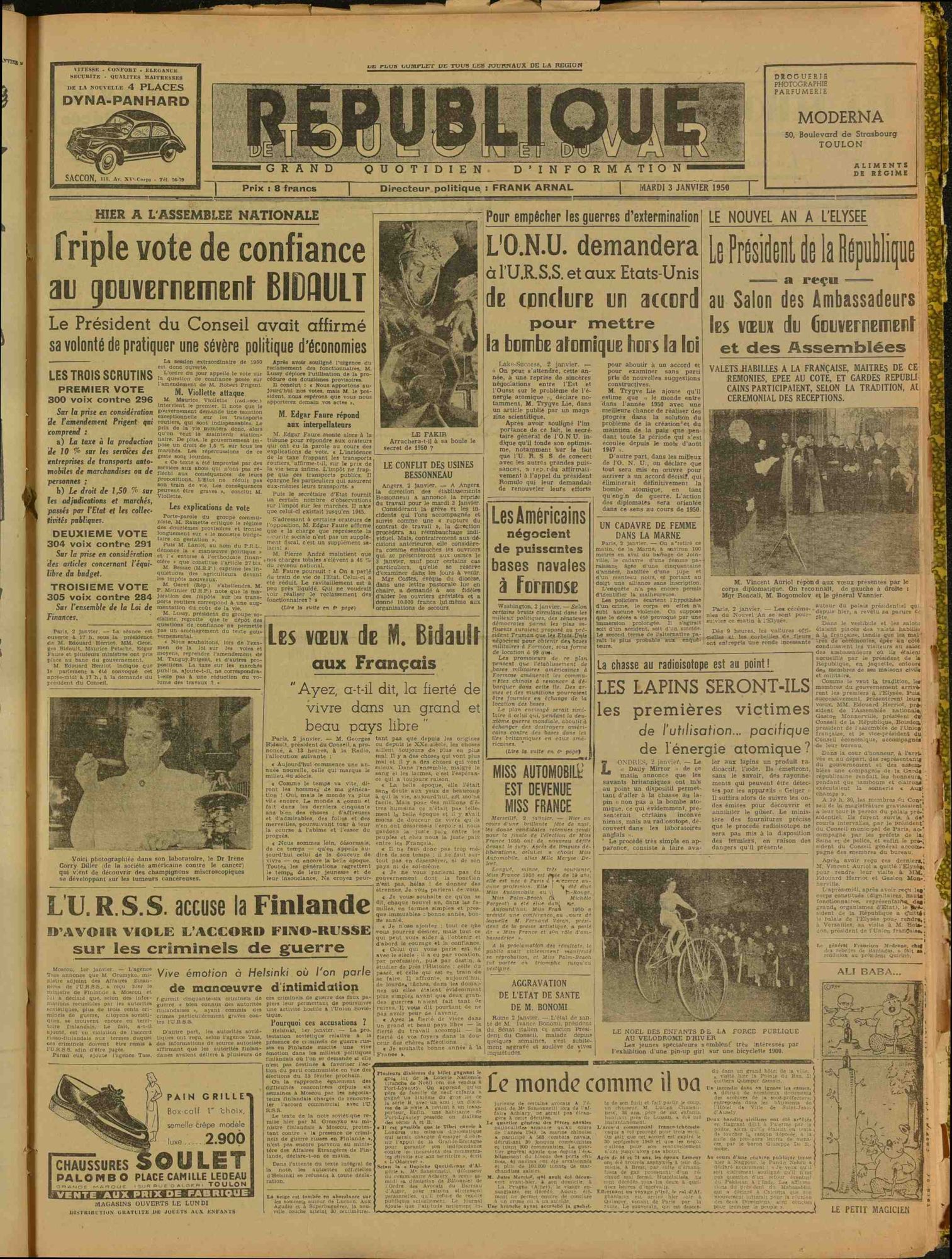 La République de Toulon et du Var, mardi 3 janvier 1950 (336 PRS 1)