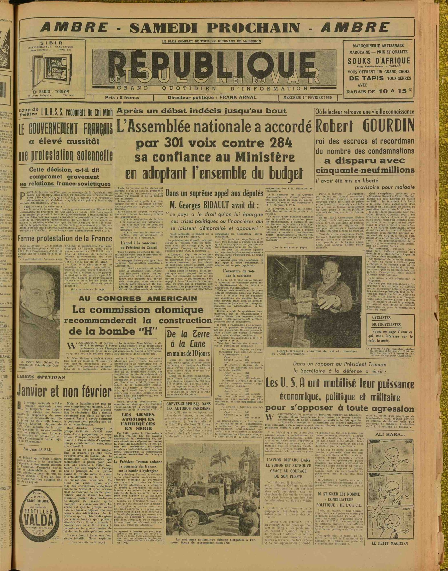 La République de Toulon et du Var, mercredi 1er février 1950 (336 PRS 1)