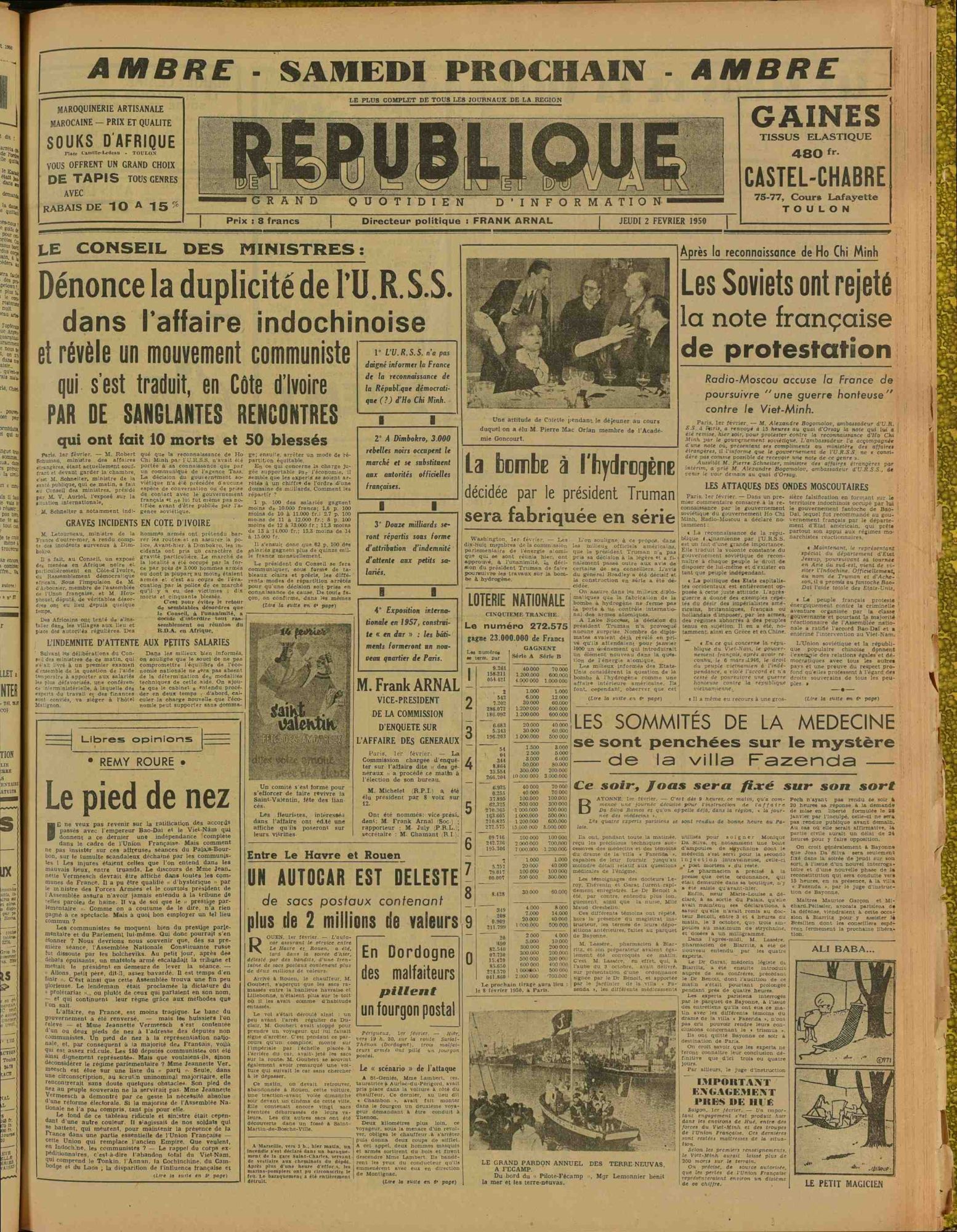 La République de Toulon et du Var, jeudi 2 février 1950 (336 PRS 1)