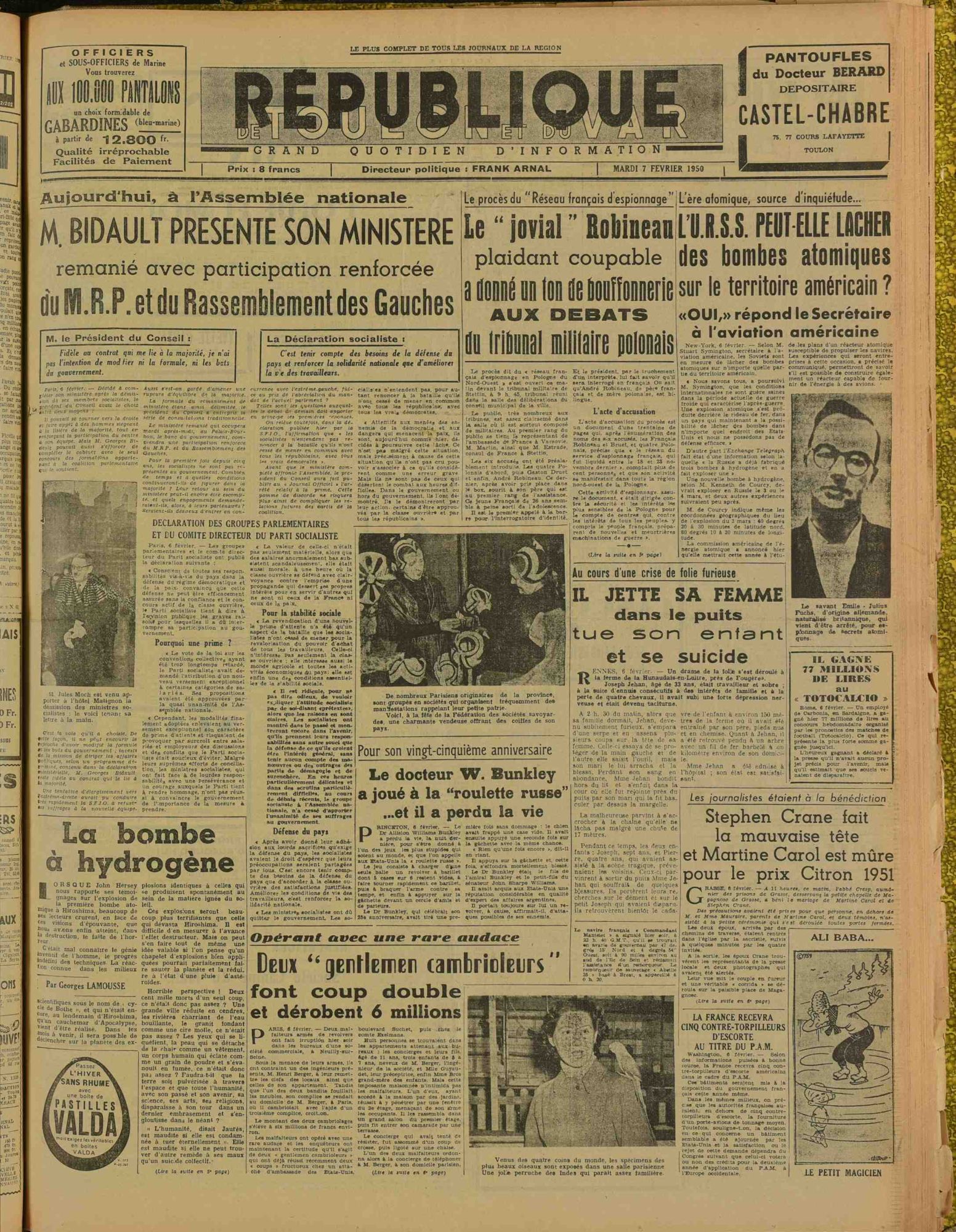 La République de Toulon et du Var, mardi 7 février 1950 (336 PRS 1)