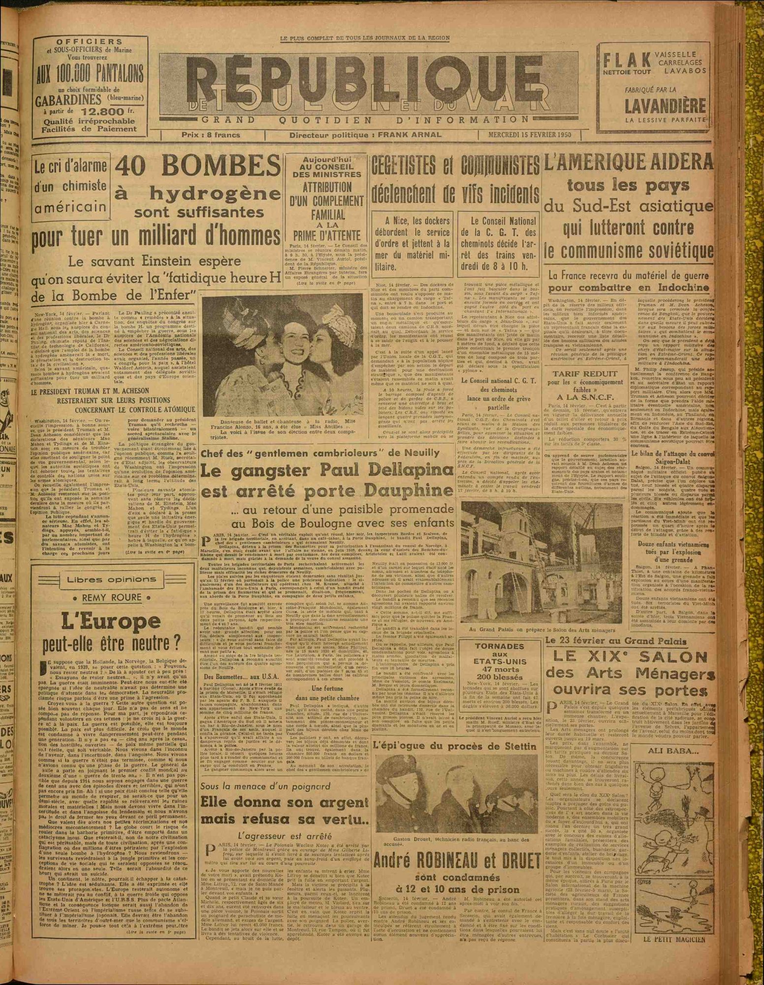 La République de Toulon et du Var, mercredi 15 février 1950 (336 PRS 1)
