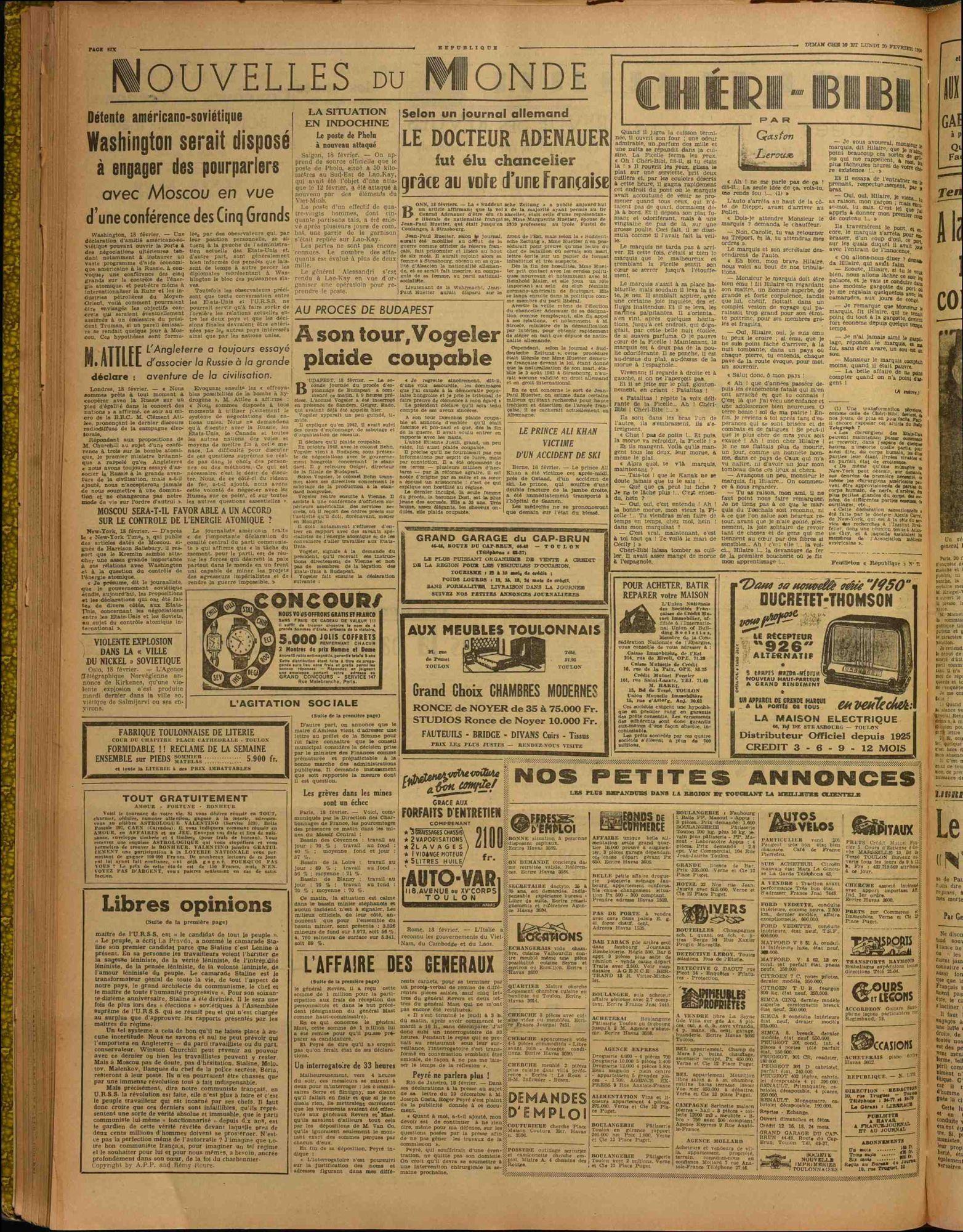 La République de Toulon et du Var, lundi 20 février 1950 (336 PRS 1)