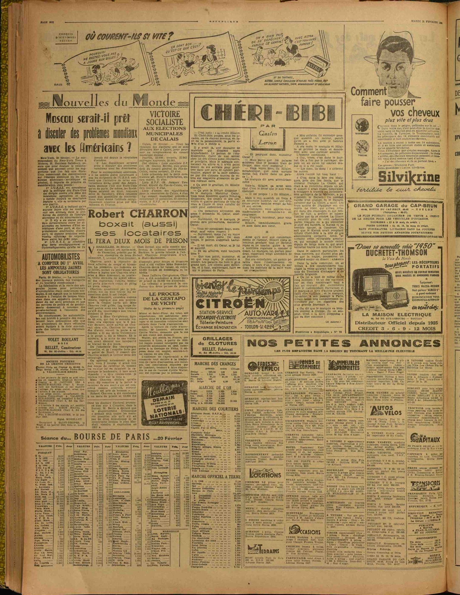 La République de Toulon et du Var, mardi 21 février 1950 (336 PRS 1)