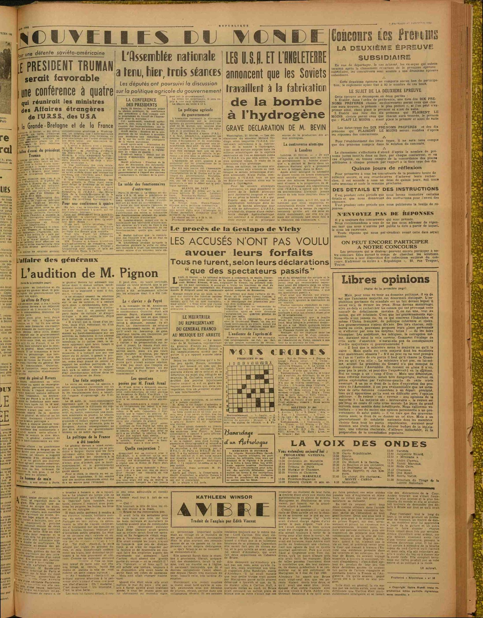 La République de Toulon et du Var, mercredi 22 février 1950 (336 PRS 1)