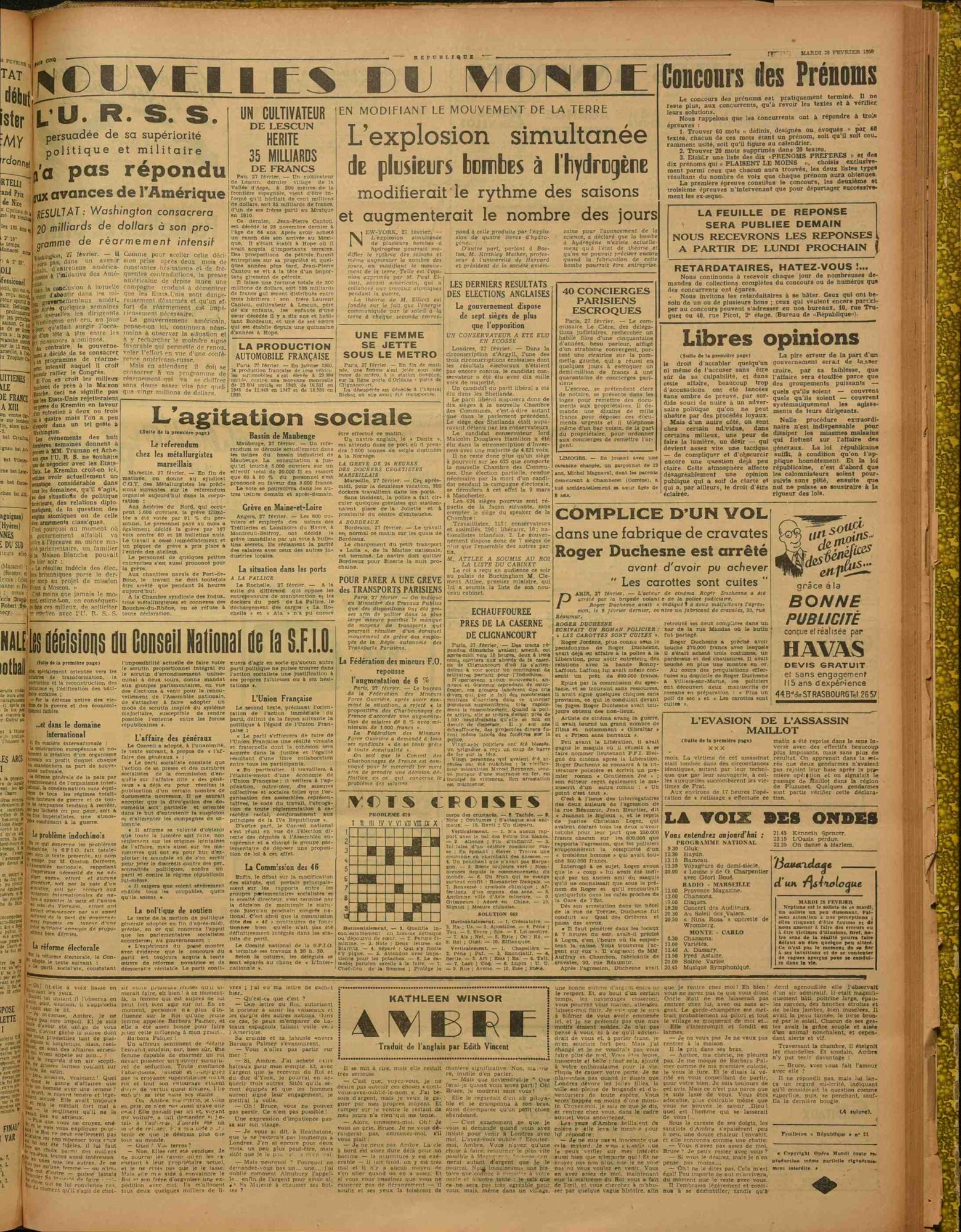 La République de Toulon et du Var, mardi 25 février 1950 (336 PRS 1)