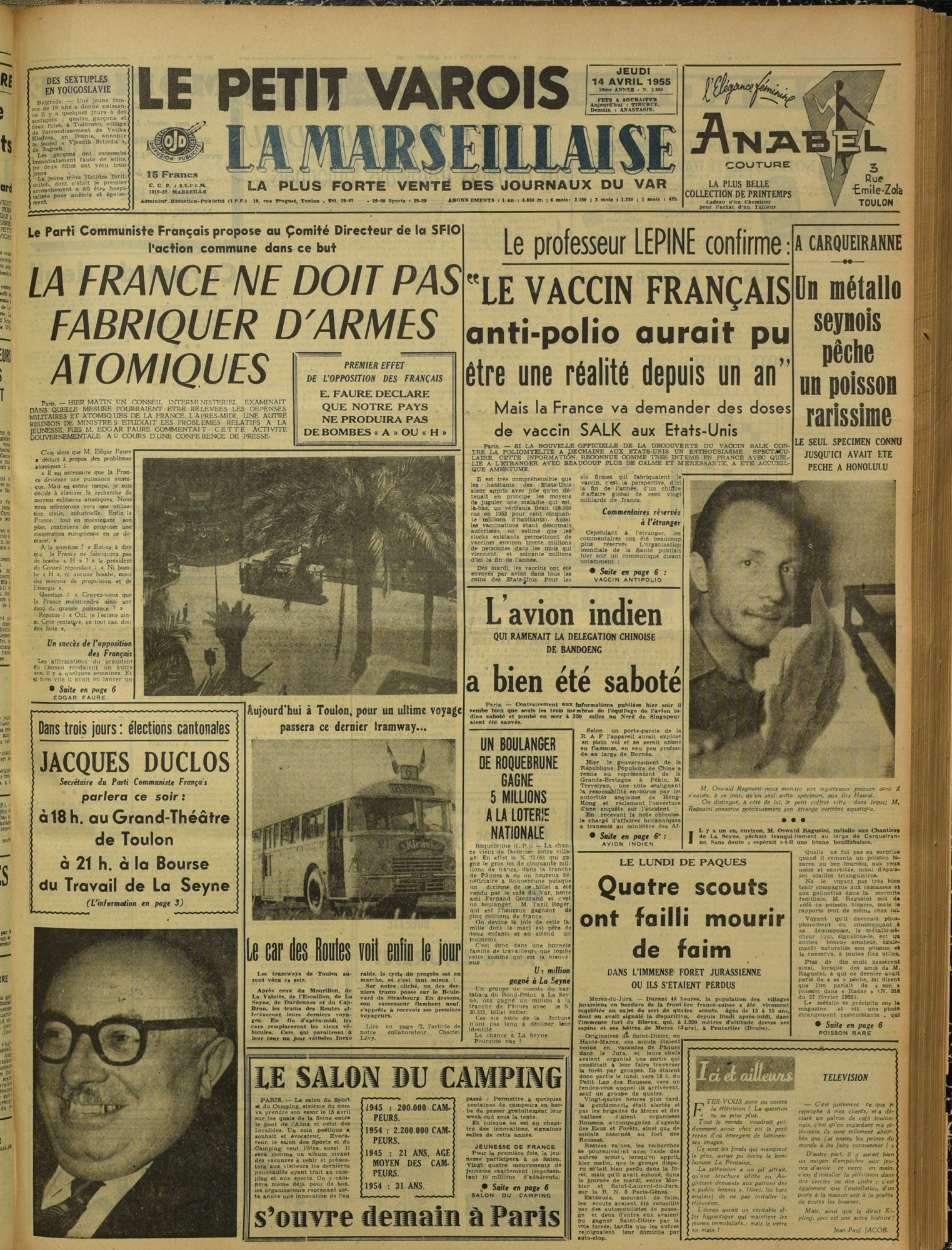 Le Petit Varois La Marseillaise, jeudi 14 avril1955 (326 PRS 22)
