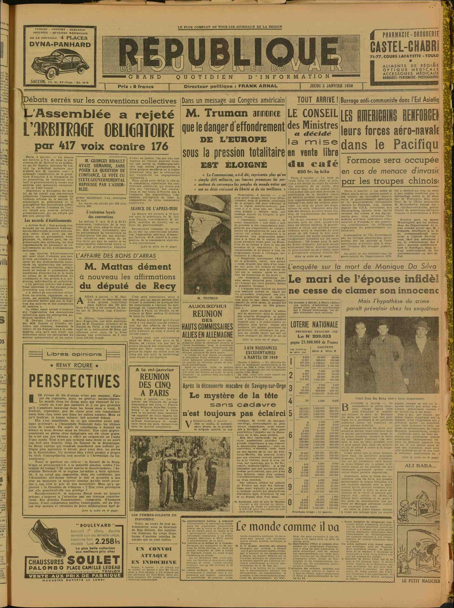 La République de Toulon et du Var, jeudi 5 janvier 1950 (336 PRS 1)