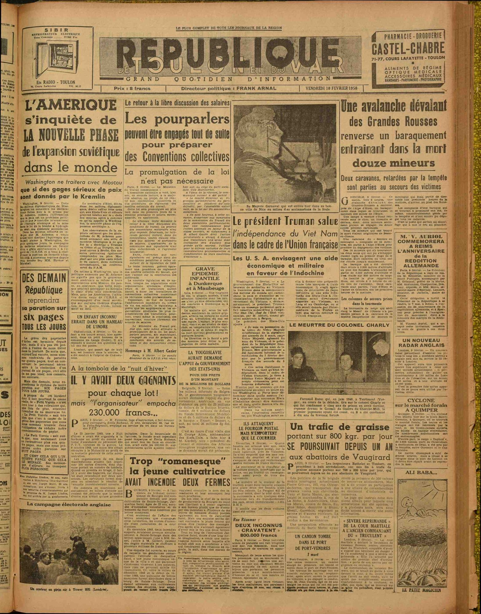 La République de Toulon et du Var, vendredi 10 février 1950 (336 PRS 1)