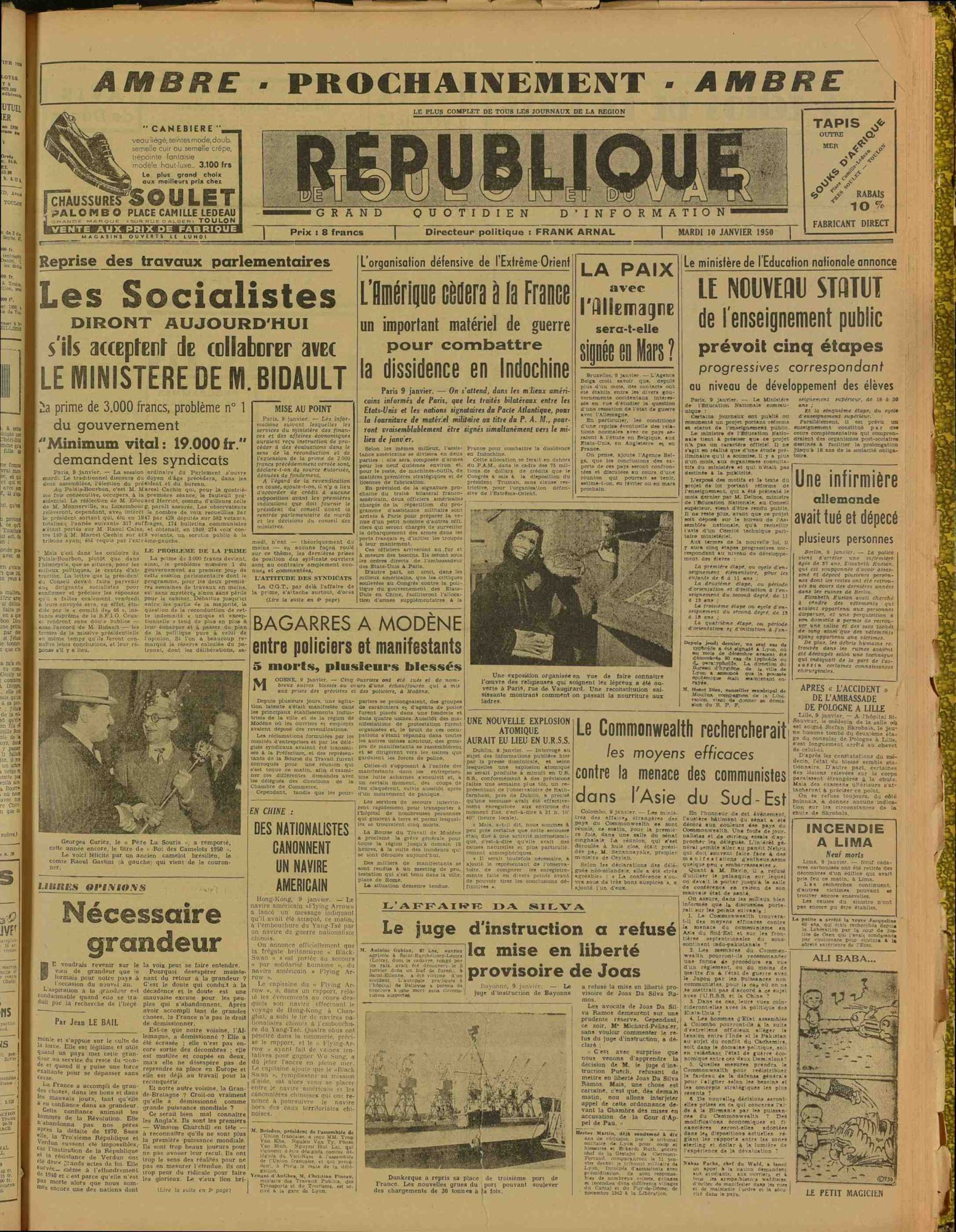 La République de Toulon et du Var, mardi 10 janvier 1950 (336 PRS 1)
