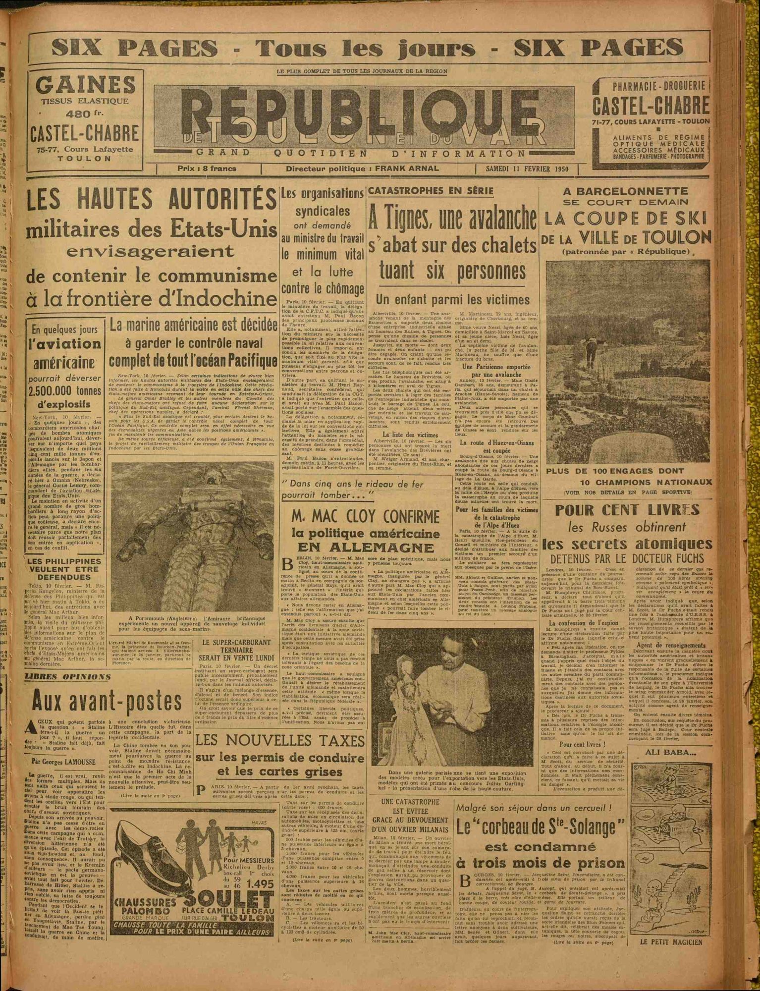 La République de Toulon et du Var, samedi 11 février 1950 (336 PRS 1)