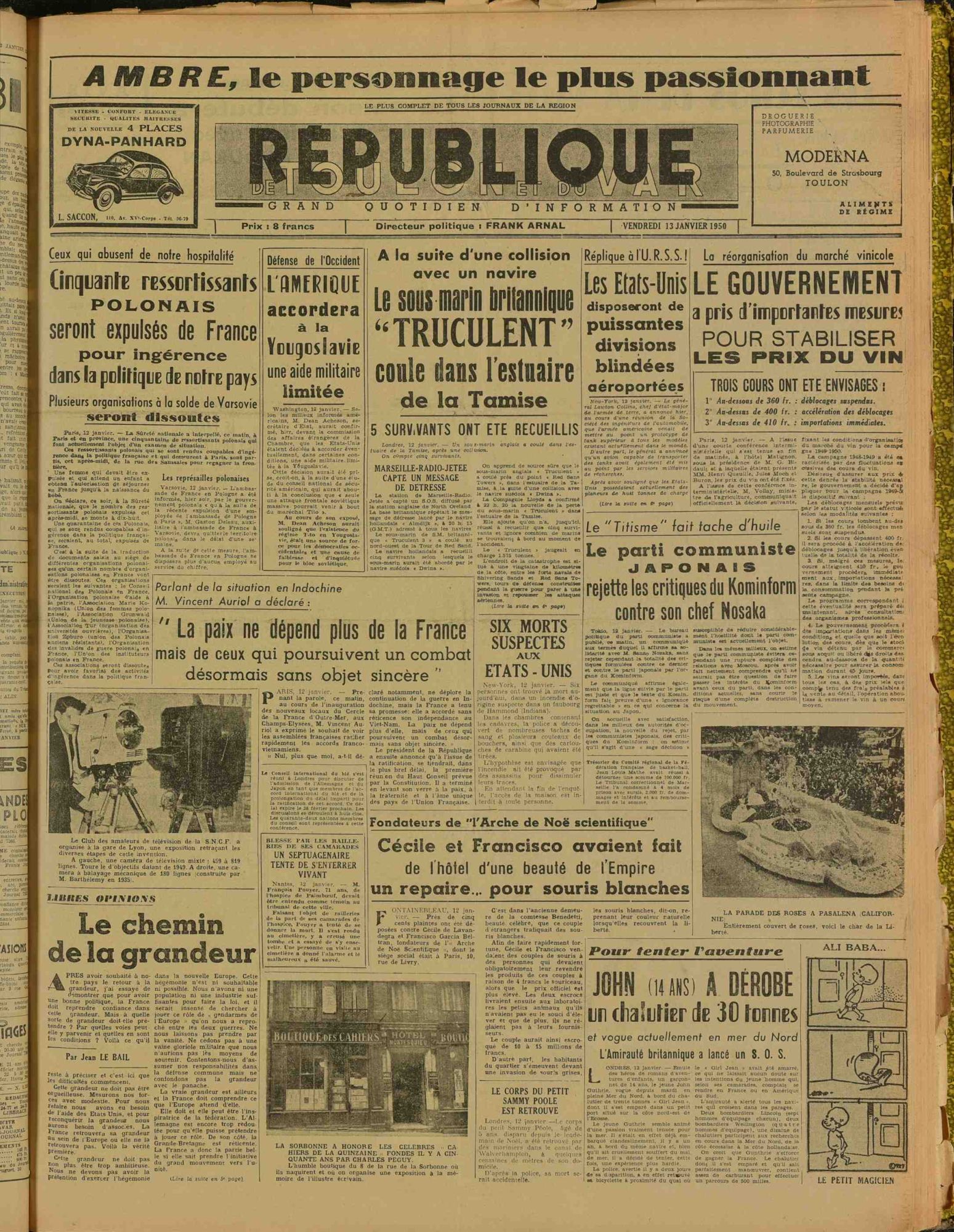 La République de Toulon et du Var, vendredi 13 janvier 1950 (336 PRS 1)