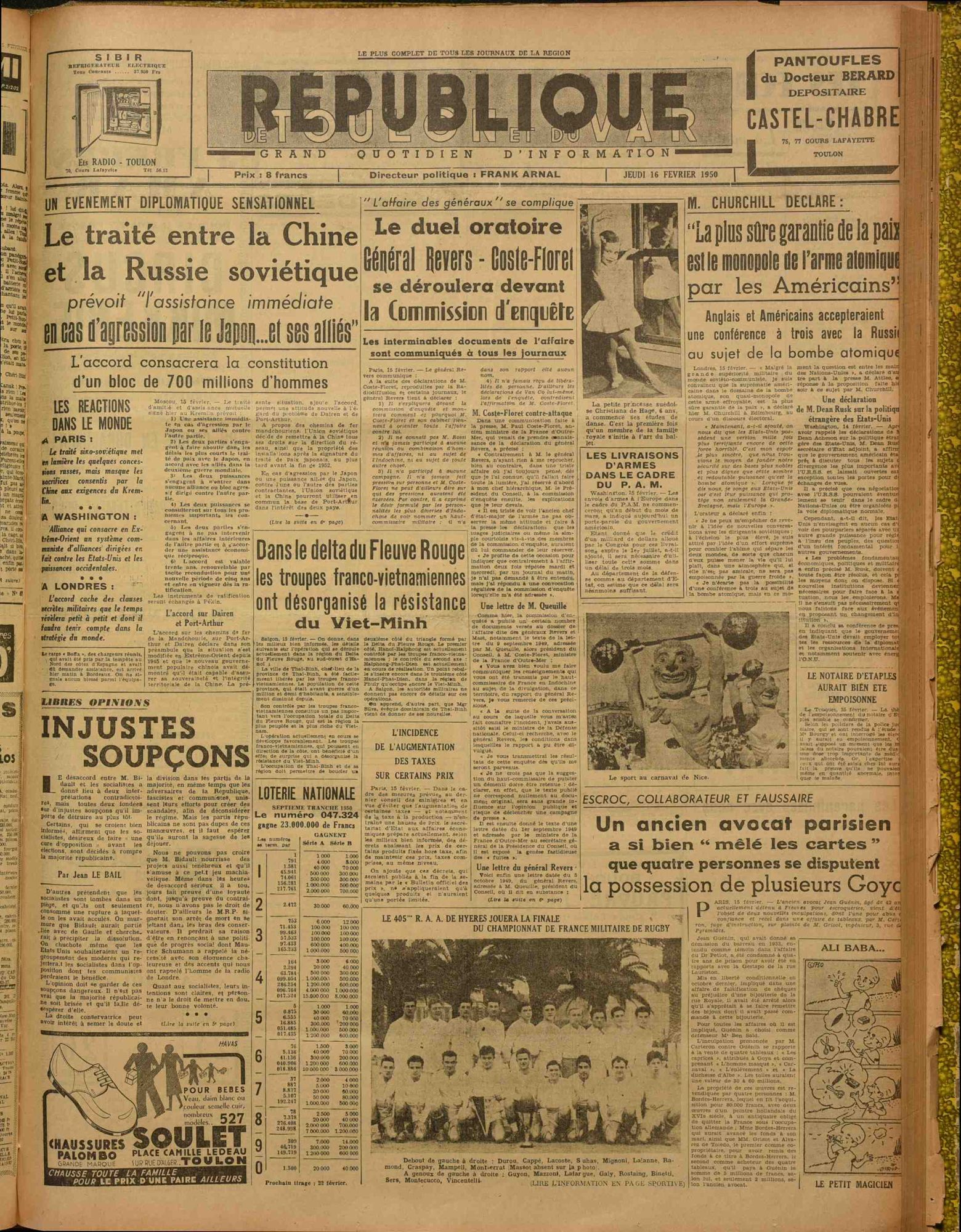 La République de Toulon et du Var, jeudi 16 février 1950 (336 PRS 1)