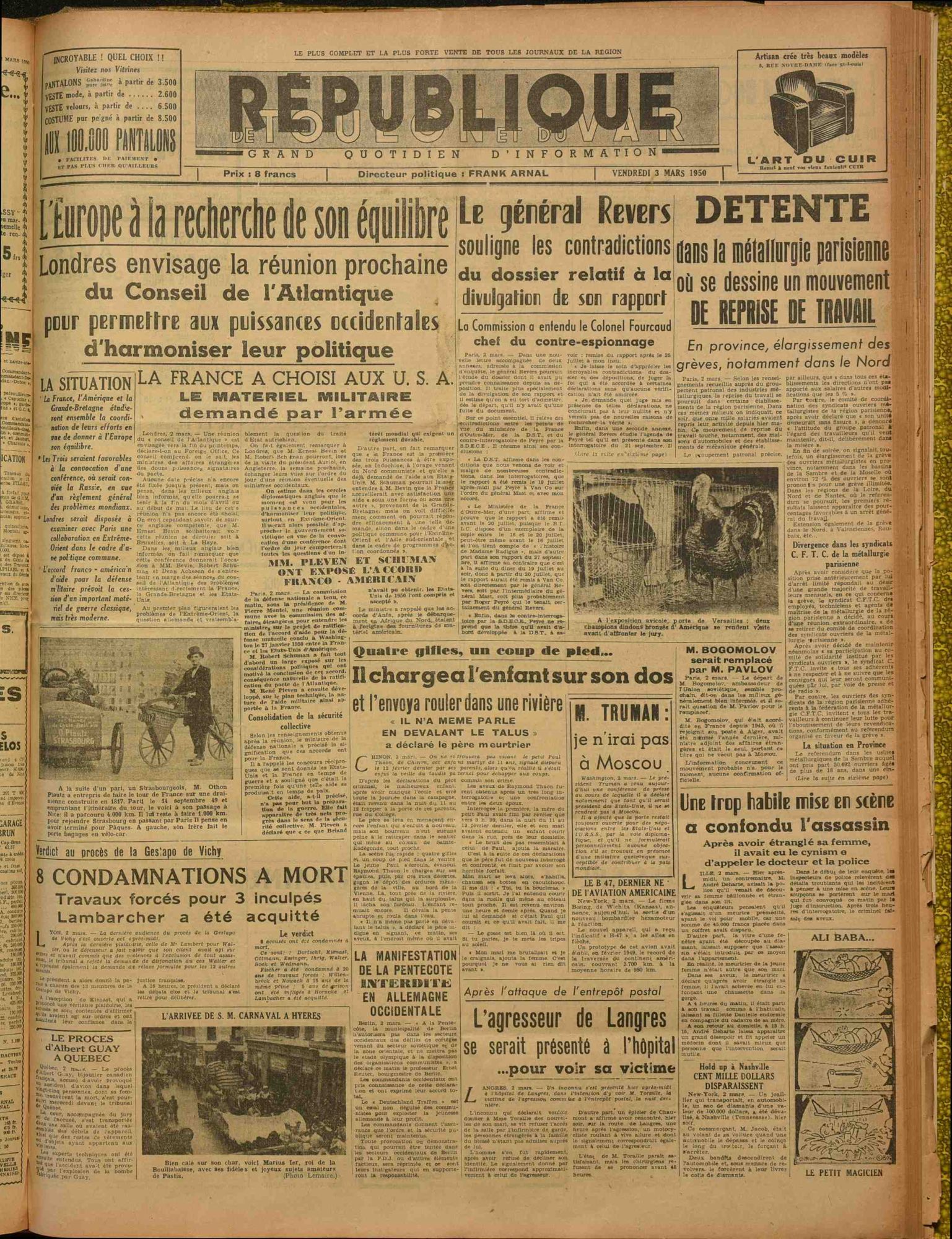 La République de Toulon et du Var, vendredi 3 mars 1950 (336 PRS 1)