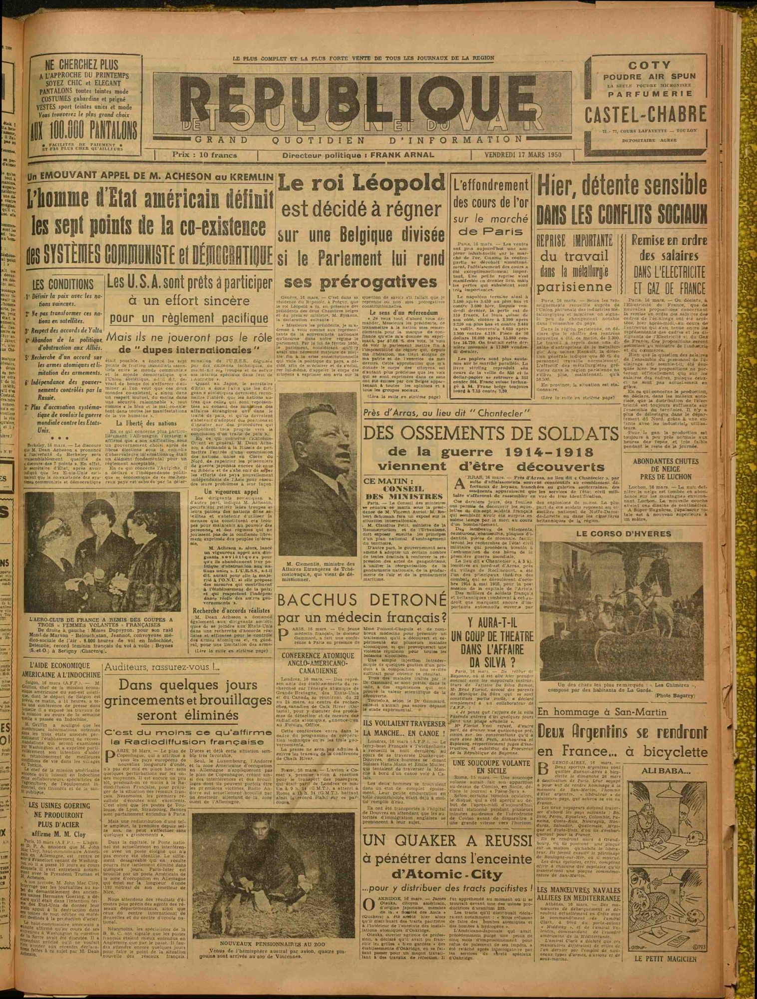 La République de Toulon et du Var, vendredi 17 mars 1950 (336 PRS 1)