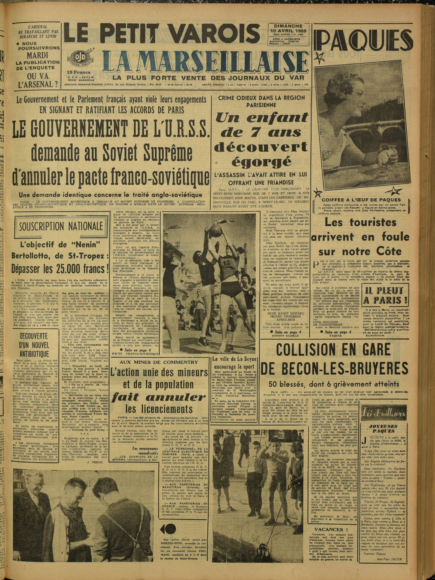 Le Petit Varois La Marseillaise, dimanche 10 avril 1955 (326 PRS 22)
