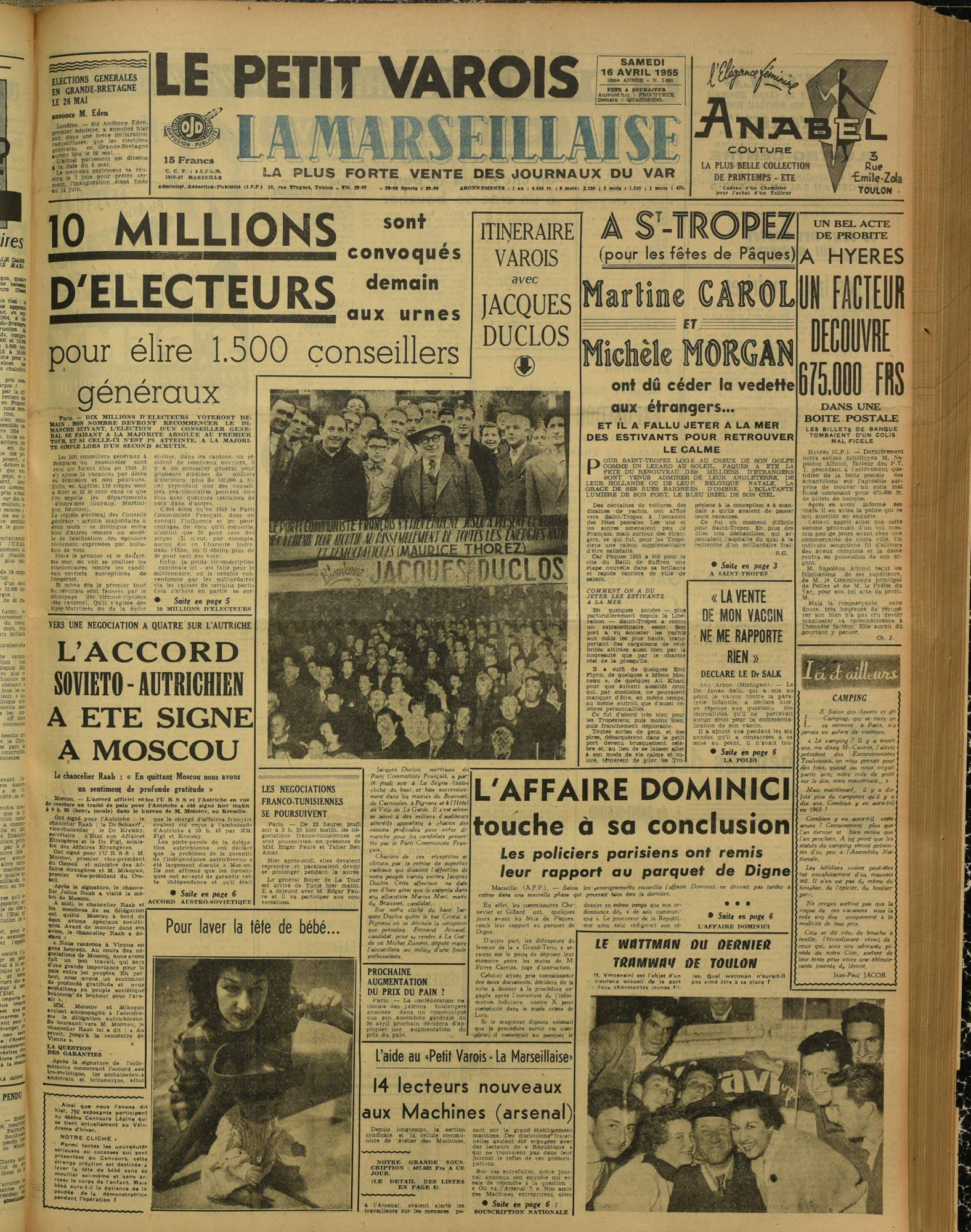 Le Petit Varois La Marseillaise, samedi 16 avril 1955 (326 PRS 22)