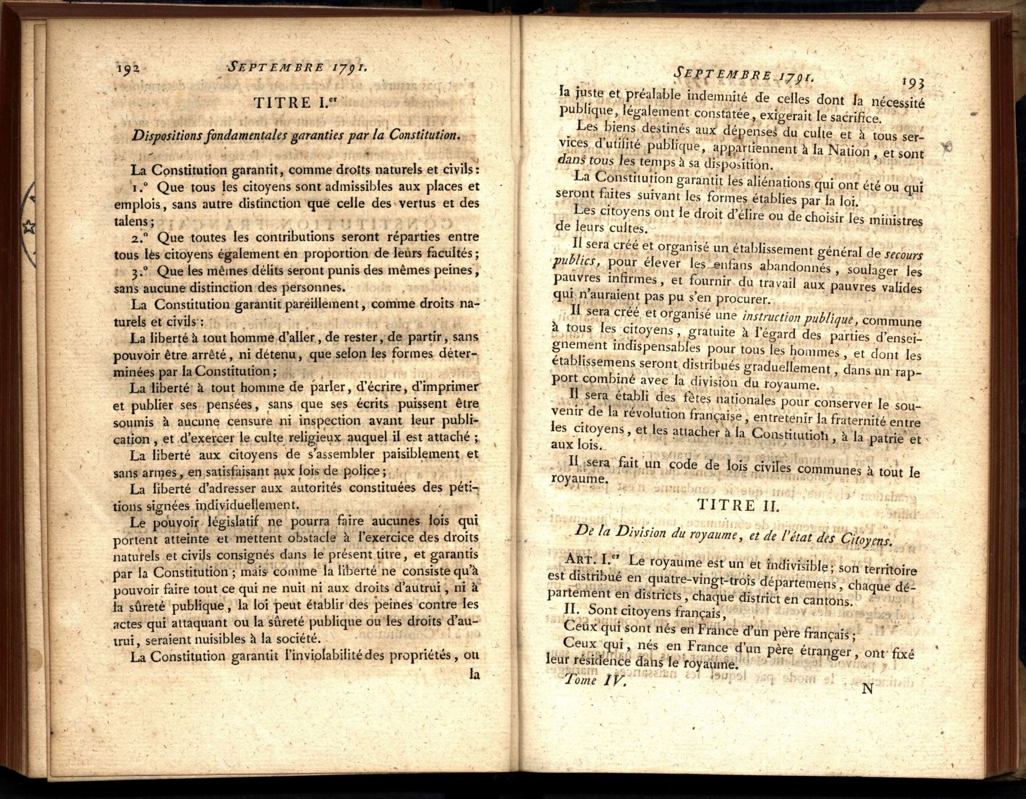 Extrait de la constitution de septembre 1791 (1 K 12)