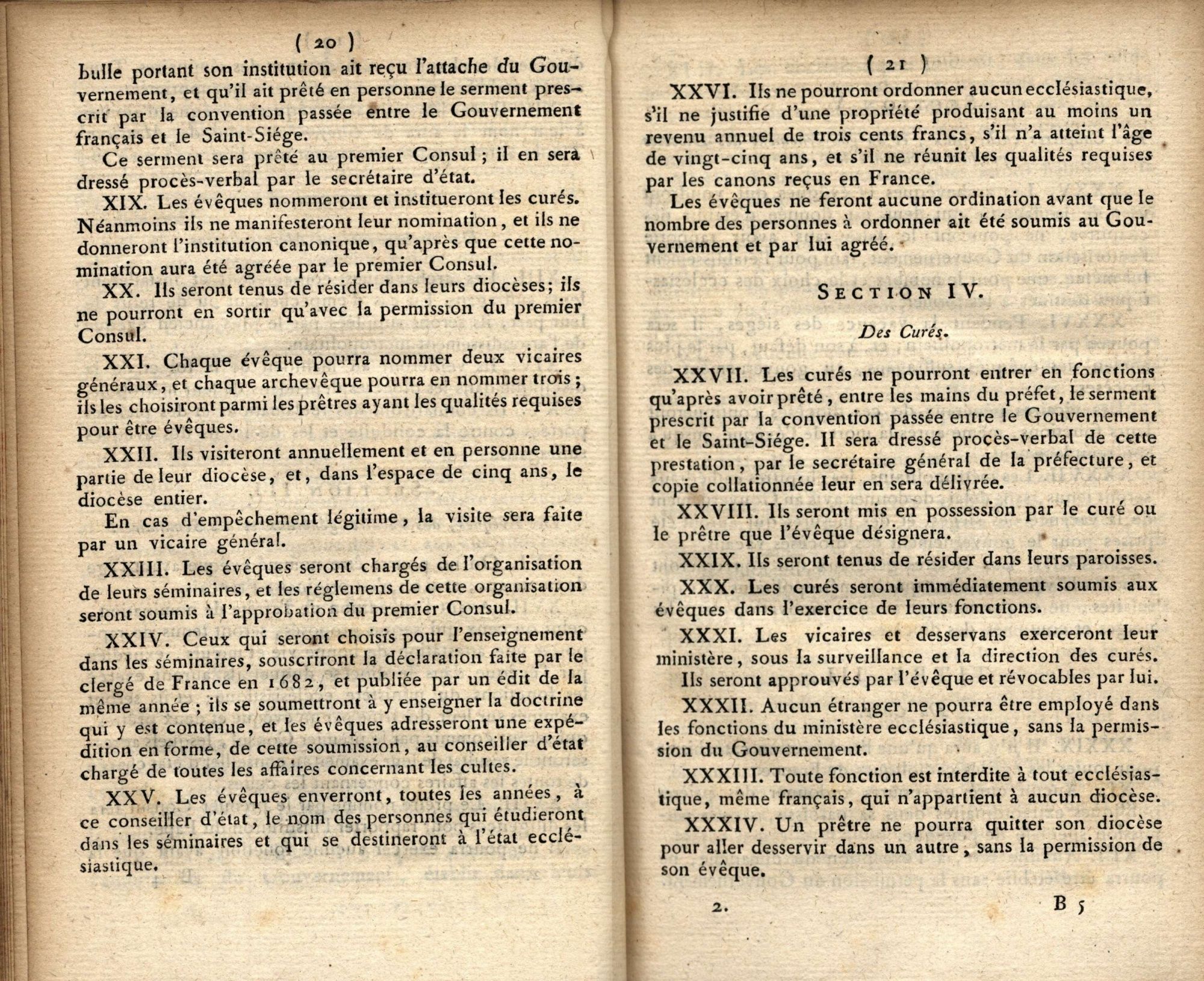 Extrait du recueil des lois de 1802 contenant les articles du concordat passé entre Napoléon Bonaparte et le pape Pie VII (page 5)