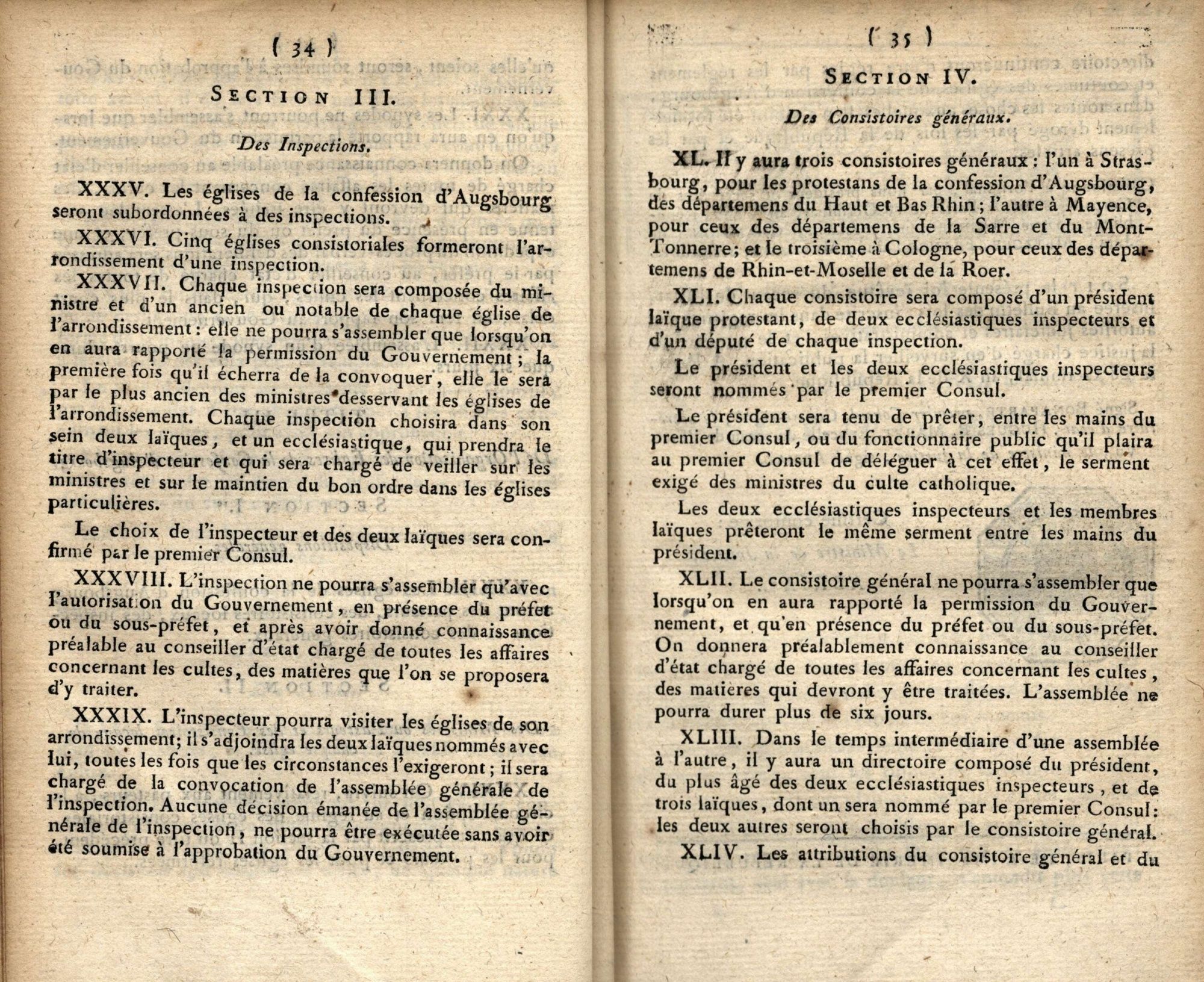 Extrait du recueil des lois de 1802 contenant les articles du concordat passé entre Napoléon Bonaparte et le pape Pie VII (page 12)